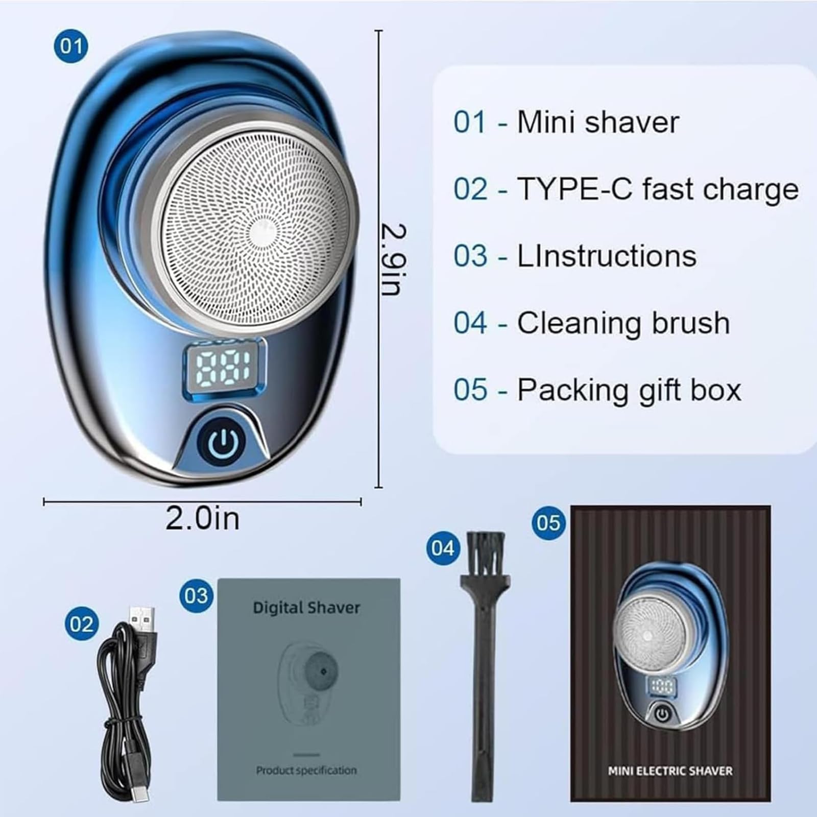 Pyrinov Electric Razor for Men - 2025 New 4D Rotary Shaver with LCD Display, Rechargeable & Waterproof, Portable Travel Shaver, Black - Perfect for Home, Office & Travel Grooming