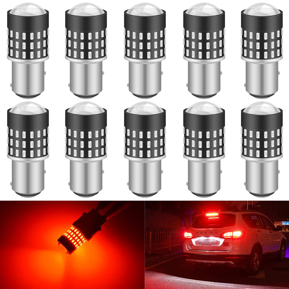 KATUR 1157 BAY15D LED Bulb - Super Bright 650 Lumens, 3014 54-Chipset High Power Light (Pack of 10) - Red Turn Signal, Brake, Tail, Reverse, Parking & RV Lights for Enhanced Visibility & Safety