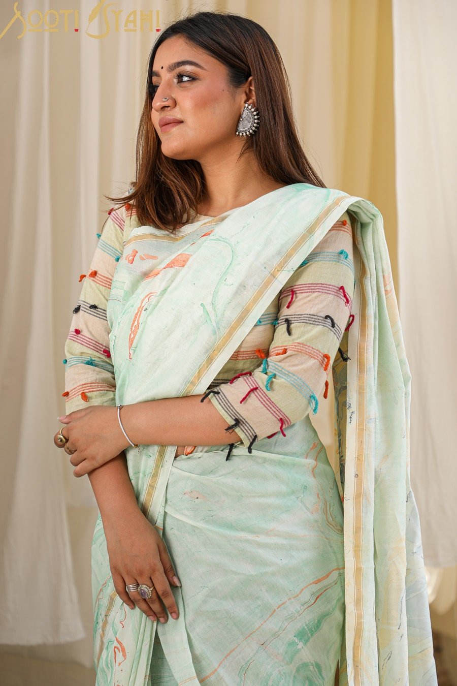 CHARISMA Hand Marble Print Chanderi Silk Saree - Elegant Indian Traditional Dress for Weddings, Parties & Festive Occasions