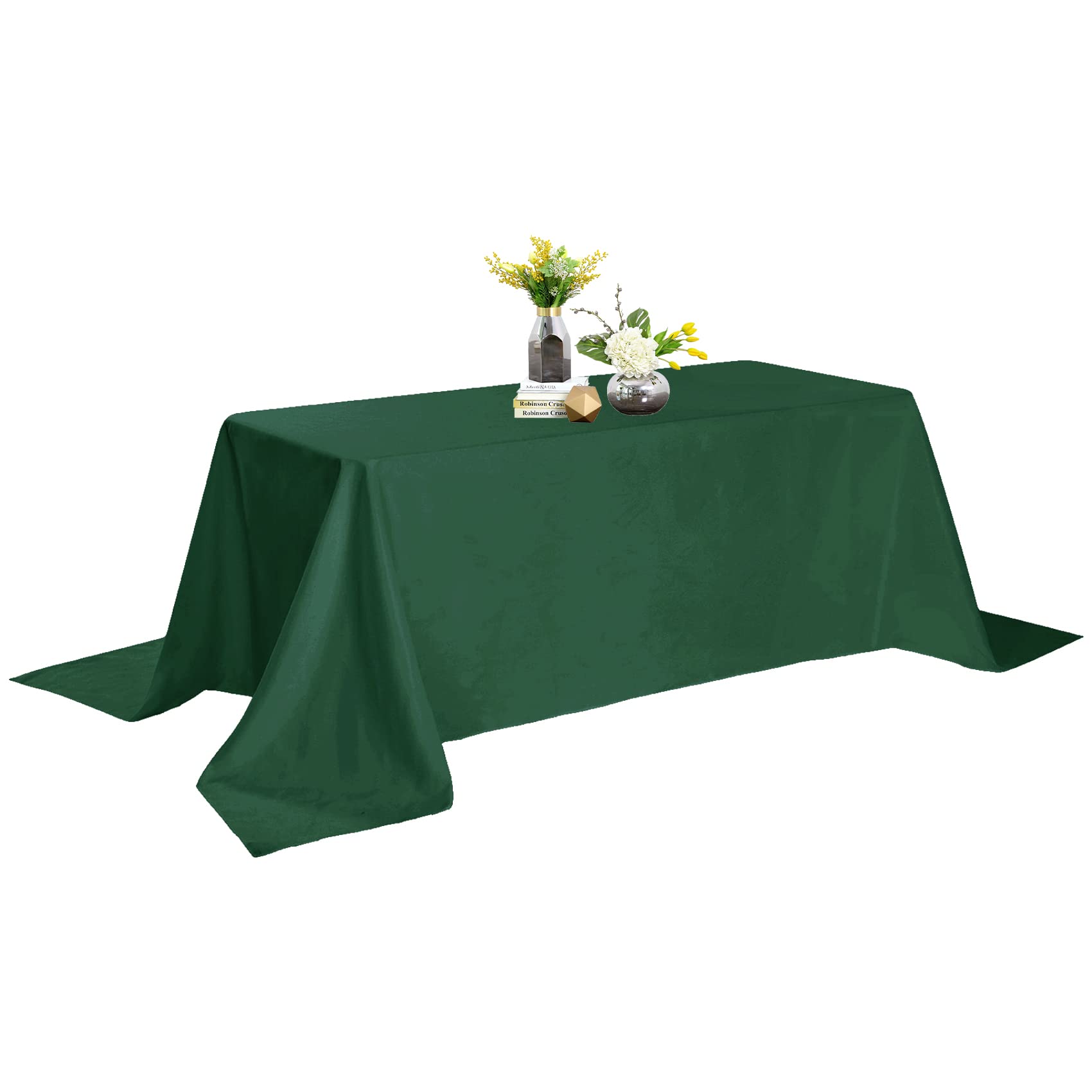 Rectangle Tablecloth - 90x132 Inch Stain & Wrinkle Resistant Washable Polyester Table Cover for Dining, Buffet & Wedding - Hunter Green | Perfect for Holiday Dinners, Restaurant Decor & Special Events