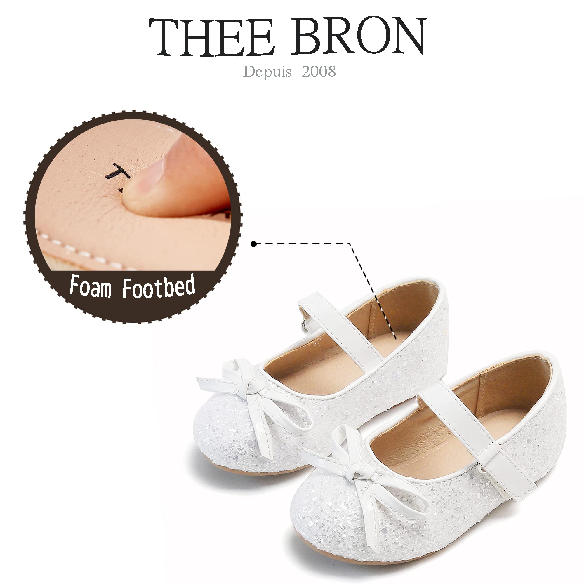 THEE BRON Toddler Girls Mary Jane Flats - Cute Ballerina Dress Shoes for Little Girls - Perfect for Weddings, Parties & Special Occasions