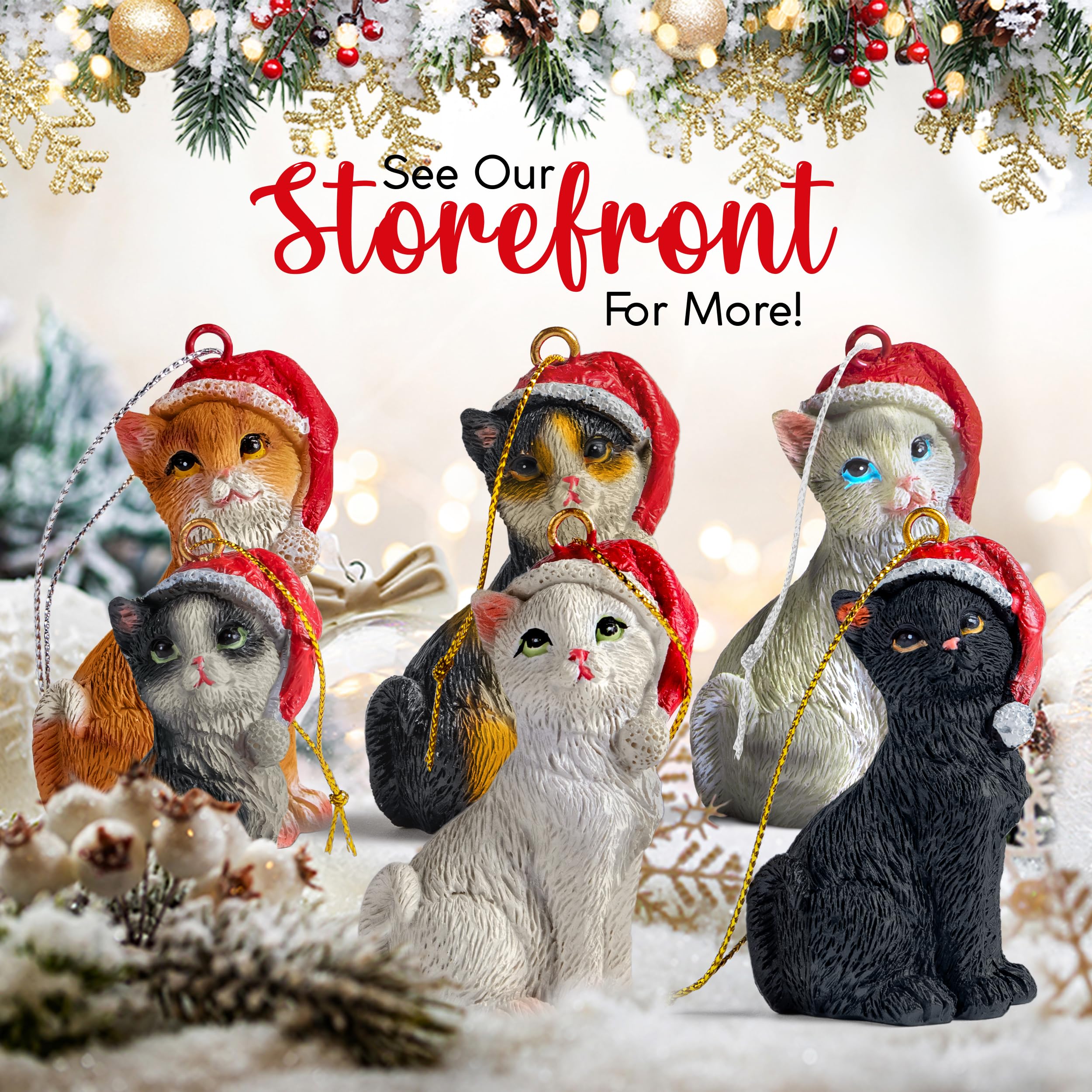 Hand-Painted Calico Cat Figurine Christmas Tree Ornaments - Unique Holiday Decor for Cat Lovers | Perfect for Xmas Tree, Gift Exchange & Home Decoration