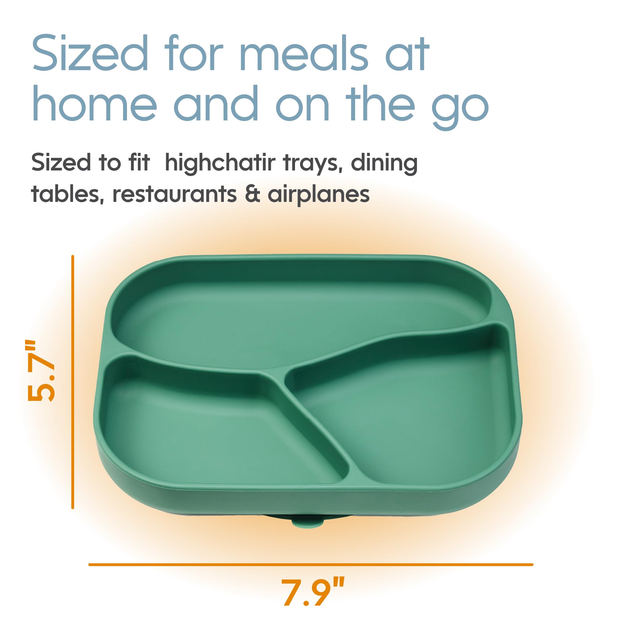 NumNum Silicone Toddler Suction Plates - 100% Food Grade Divided Baby Plates, BPA-Free & Dishwasher Safe - Non-Slip Kids Plates for High Chair & Dining Table - Perfect for Home, Daycare & Travel - 2 Pack (Blue/Green)
