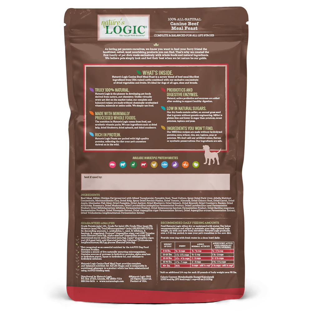 Nature's Logic Original Grains Canine Dry Food - Beef Meal Feast for Dogs | High Protein Grain-Inclusive Dog Food | Perfect for Adult Dogs with Sensitive Stomachs | Ideal for Daily Meals & Training Treats