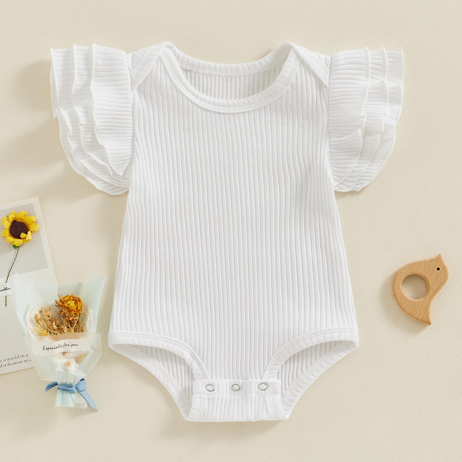 Adorable Baby Girl Summer Romper - Soft Rib Knit Ruffle Short Sleeve Bodysuit for Newborns & Infants | Perfect for Playdates, Beach Outings & Family Photos