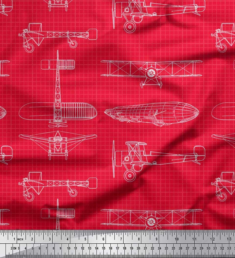 Soimoi Moss Georgette Brown Fabric by The Yard - 42 Inch Wide Printed Textile for Dresses, Curtains & Home Decor - Geometric Airplane Transport Design - Lightweight & Versatile Fabric for Sewing Projects