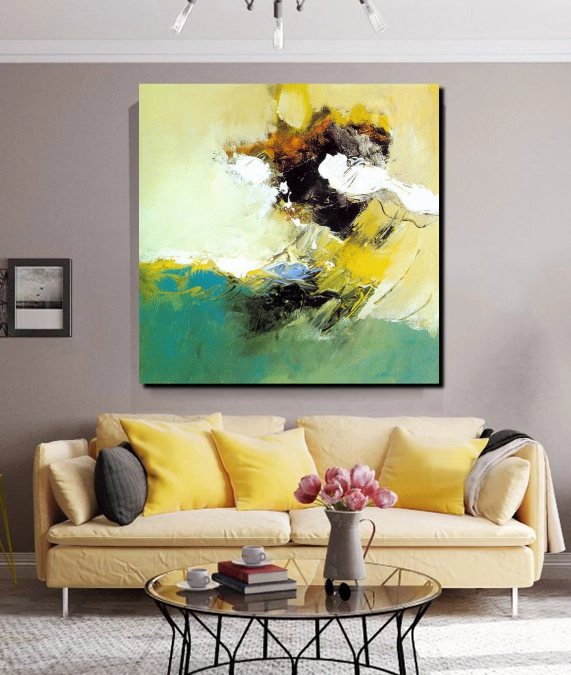 Modern Green Abstract Acrylic Painting - Hand Painted Canvas Art for Bedroom Decor | Contemporary Wall Art for Living Room, Office & Home Interior Design