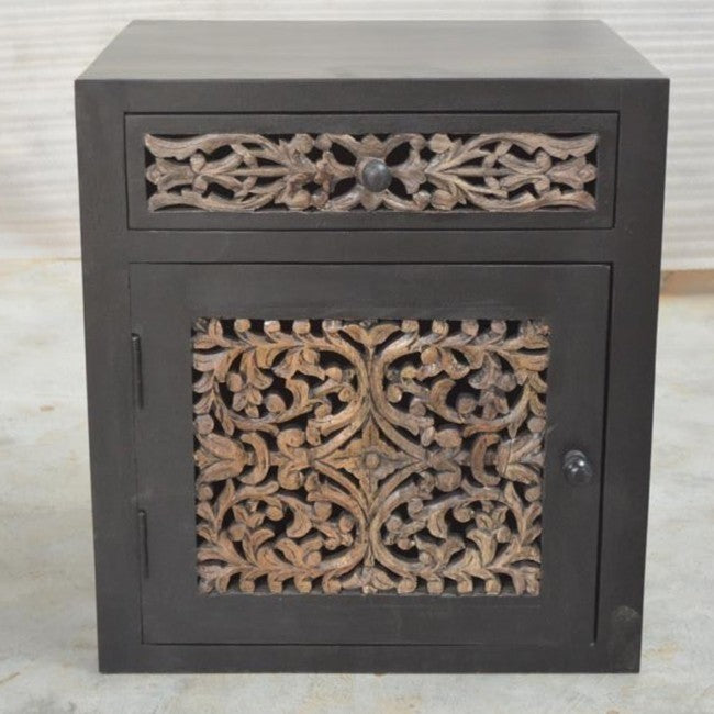 Exquisite Dynasty Carved Jali Panel Side Table - Handcrafted Wooden Accent Table for Living Room, Bedroom & Patio Decor - Traditional Indian Furniture for Home & Office Use