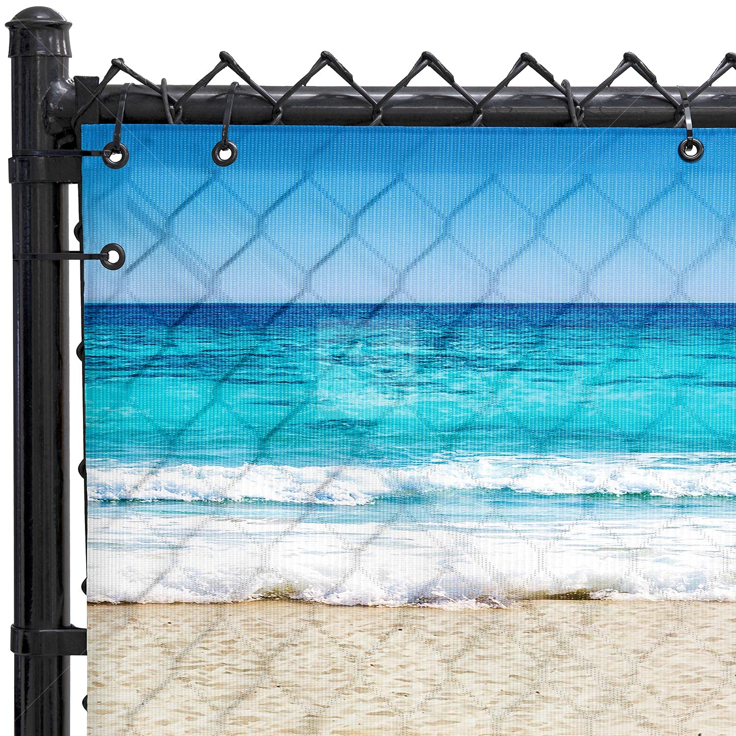 6ft x 25ft Sandy Beach Themed Privacy Fence Screen - Coastal Decor for Backyard, Poolside & Patio Privacy