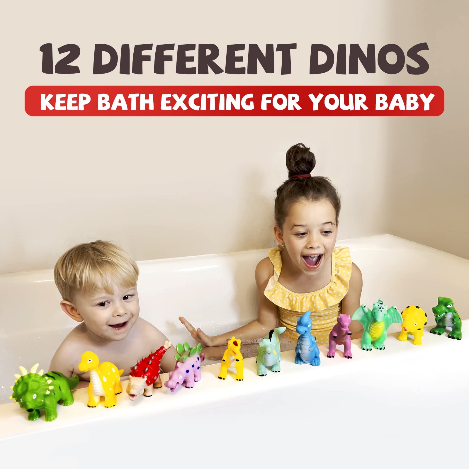 Dinosaur Bath Toys for Kids - No Hole Baby Bath Toys, Fun Shower & Pool Water Play for Toddlers - Perfect for Bathtime, Sensory Play & Outdoor Water Activities
