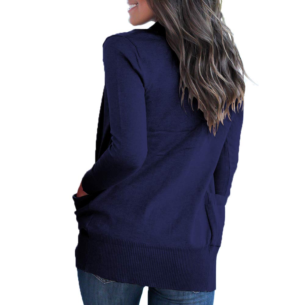 VOIANLIMO Women's Open Front Casual Long Sleeve Knit Cardigan Sweater with Pockets - Cozy Fall Winter Layering Piece for Office, Travel & Lounge Wear