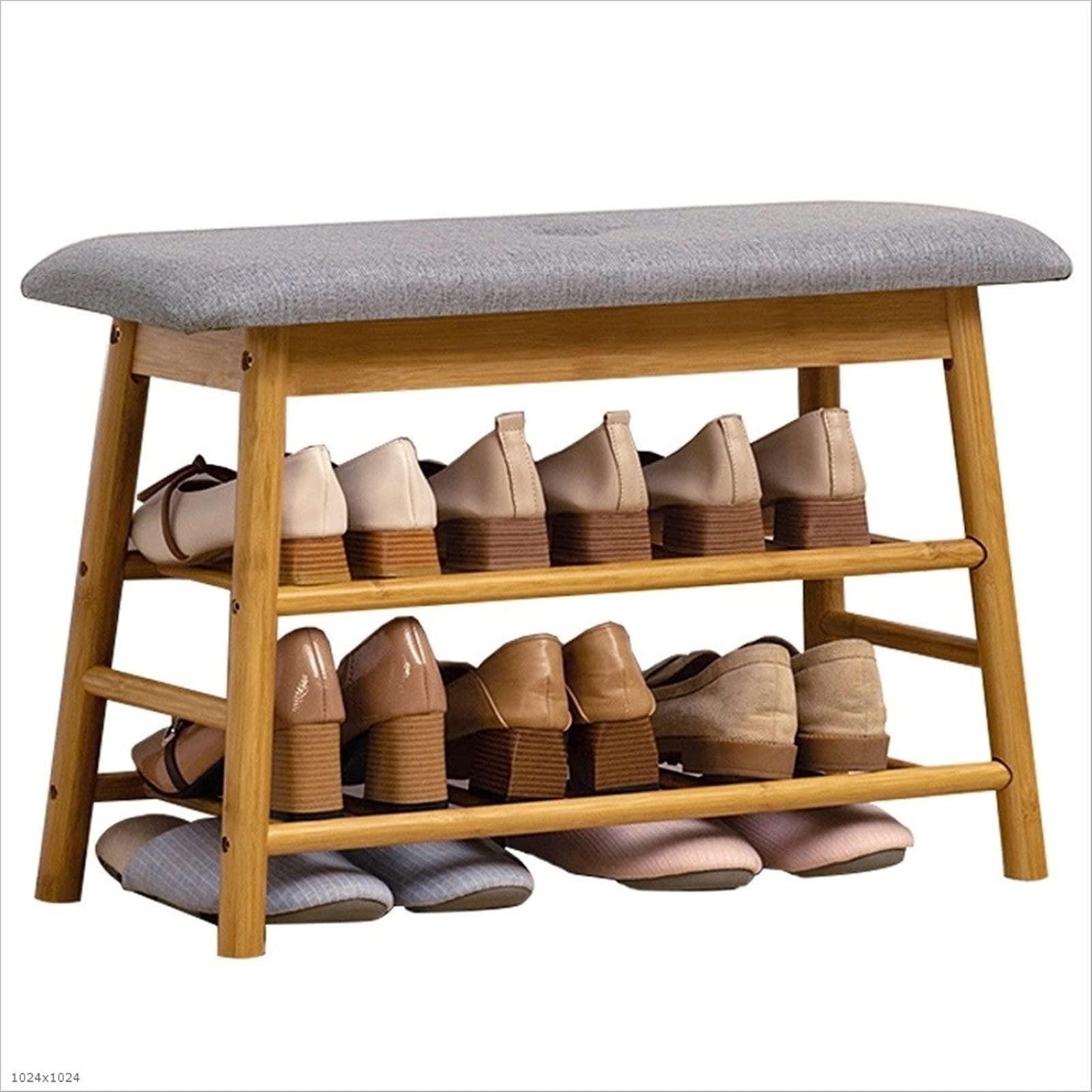 LICHUAN 2-Tier Bamboo Shoe Rack with Cushion - Modern Entryway Bench & Shoe Storage Organizer for Living Room, Hallway (Size: 24.8