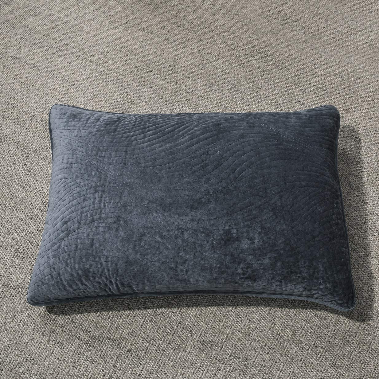 Luxury Velvet Quilted Bedspread Set - Super Soft Plush Velour Coverlet with Elegant Ripple Wave Stitch, Queen Size, Steel Navy Blue | Warm Cozy Bedding for Winter, Perfect for Master Bedroom & Guest Room Decor