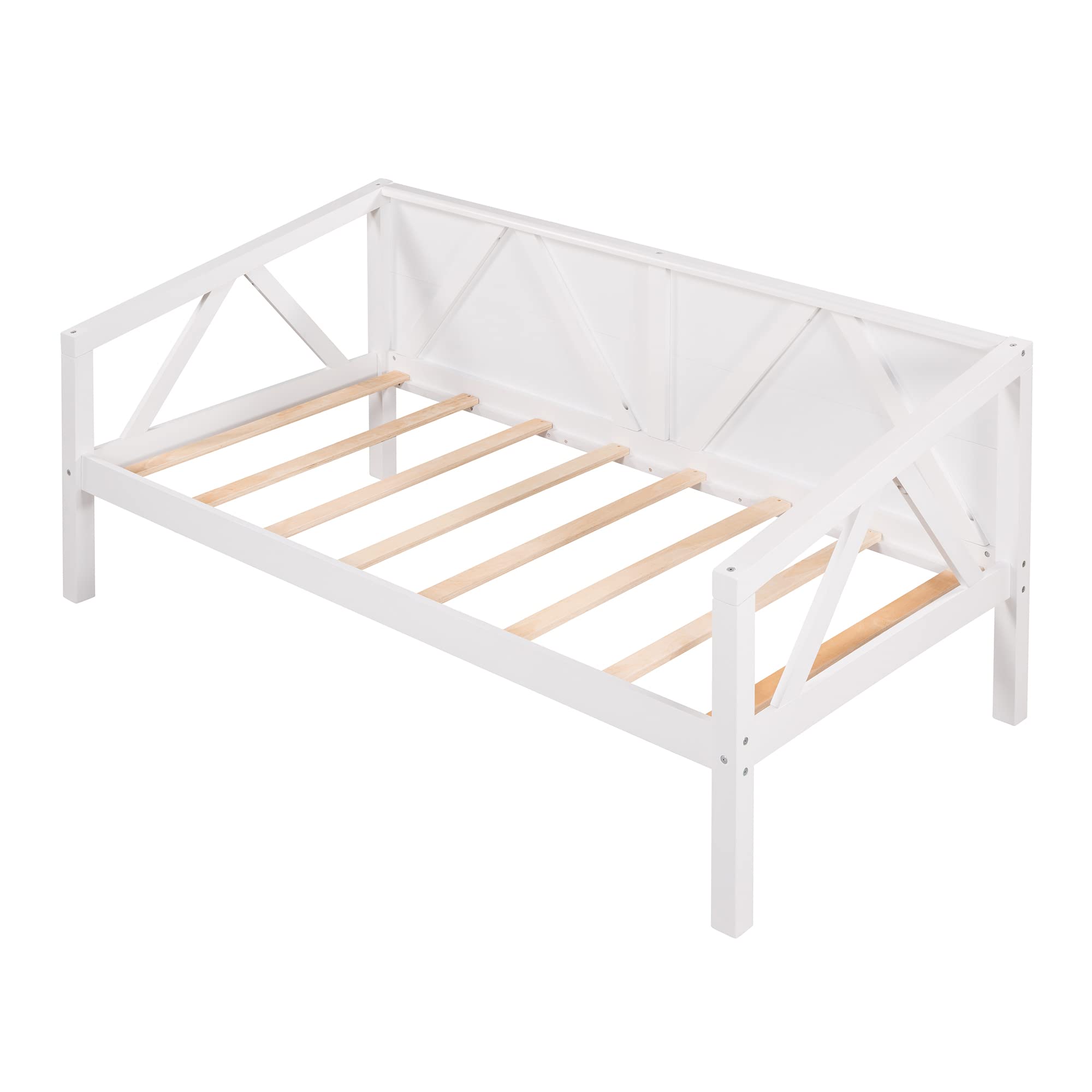 SOFTSEA Twin Daybed Frame - Sturdy Wooden Bed Frame with Wood Slats Support & Triangle Design | Perfect for Guest Room, Dorm, or Small Space Living