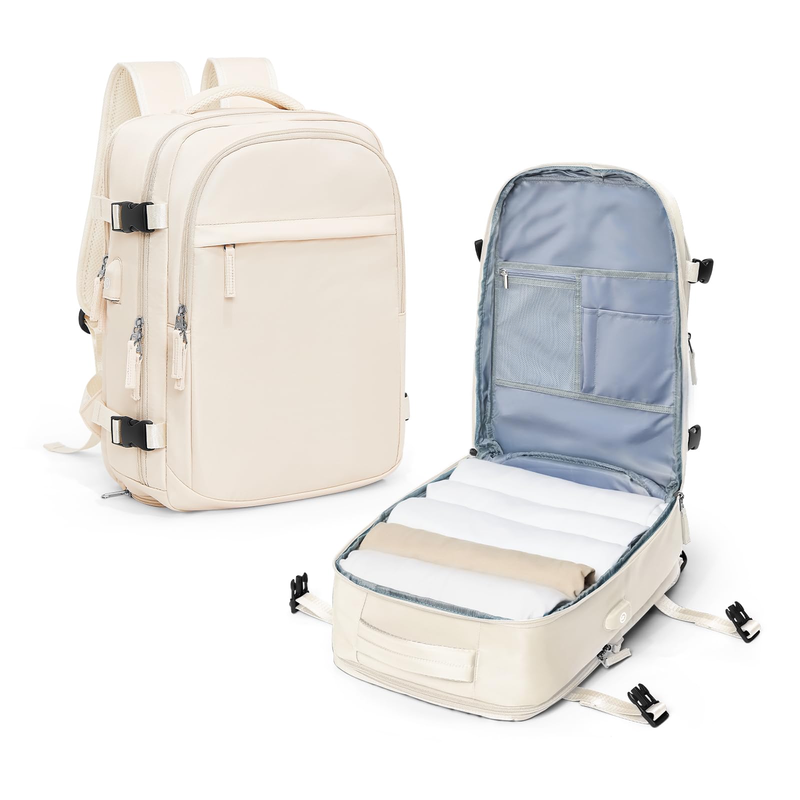 VGCUB Large Waterproof Travel Backpack for Women & Men - Airline Approved Carry-On Laptop Backpack with Shoe Compartment, College Work & Casual Daypack (Beige) - Perfect for Business Trips, Commuting & Weekend Getaways
