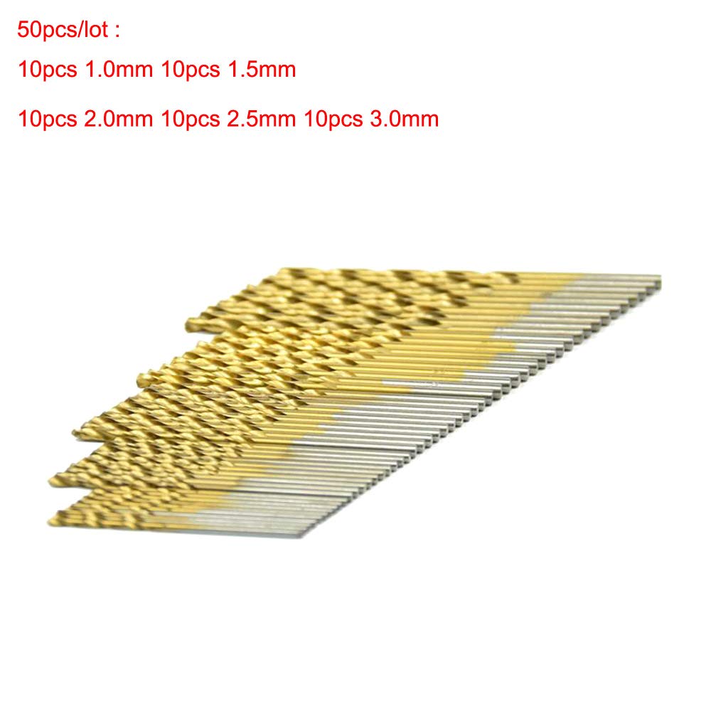 50pcs Titanium Coated HSS Drill Bit Set - High Speed Steel Woodworking Tools (1/1.5/2/2.5/3mm) for DIY Projects, Metal & Wood Drilling