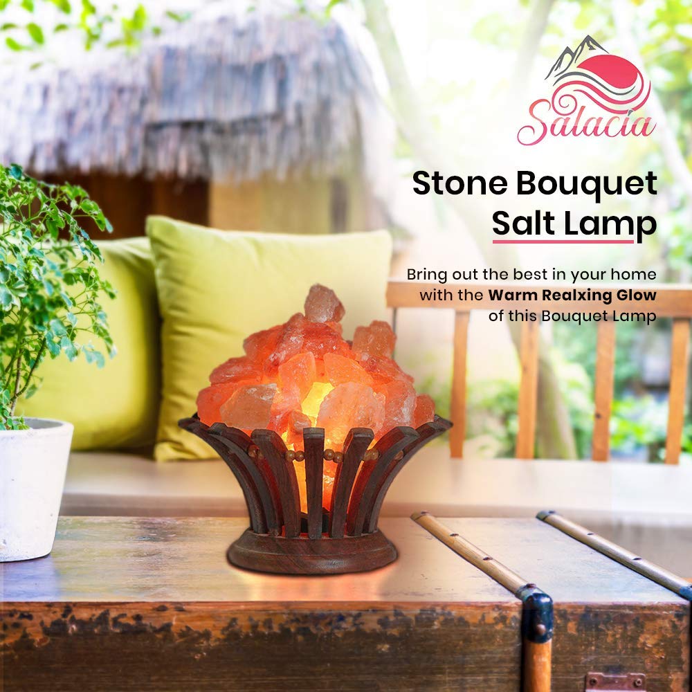 Himalayan Salt Lamp Bowl with Dimmer - 100% Natural Pink Salt Rocks & Neem Wood Basket - Premium Quality Wood Base Light for Home Decor, Yoga Studio, Meditation Room & Spa Relaxation
