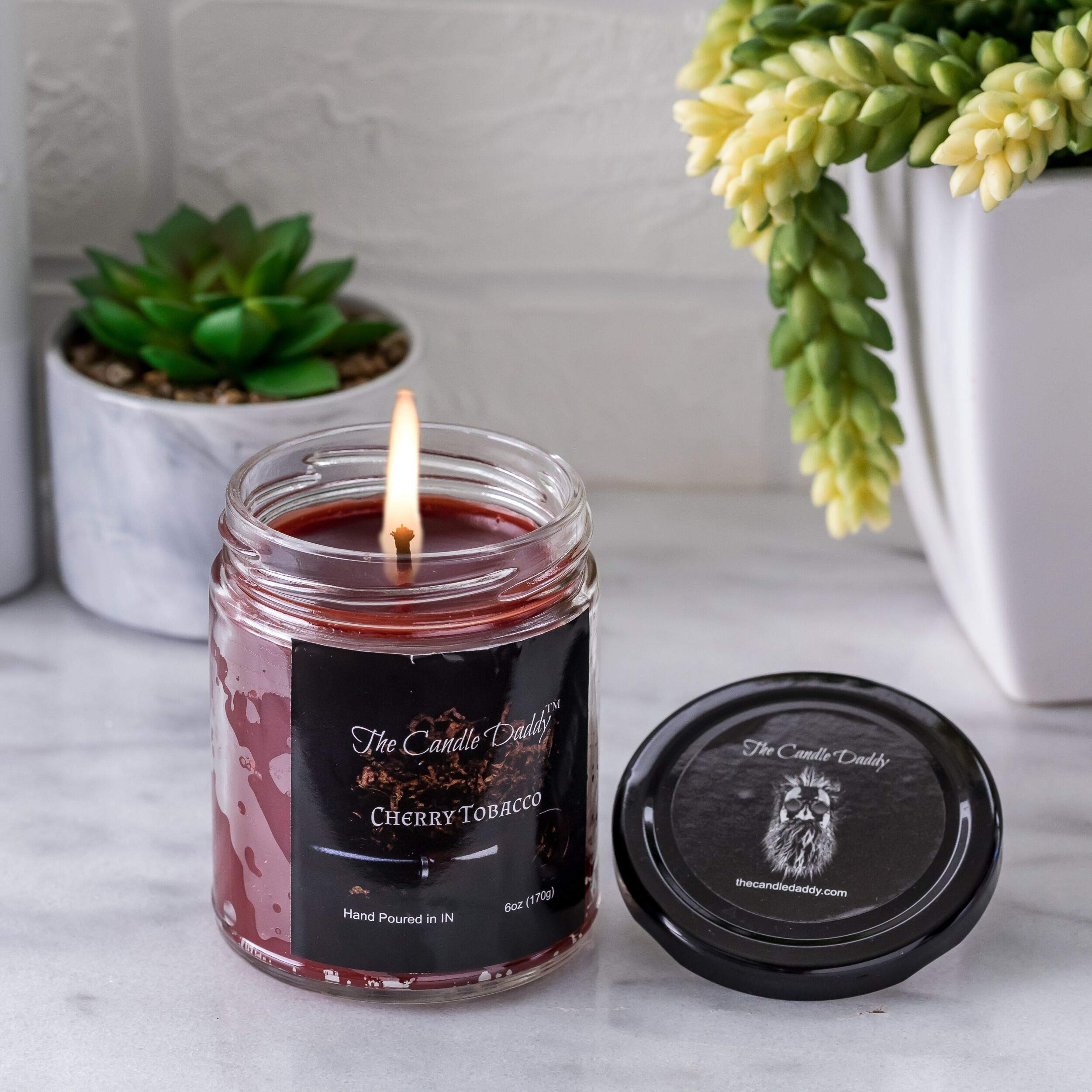 Cherry Tobacco Scented Candle - 6oz Soy Wax Jar Candle for Home, Office & Relaxation - Long Lasting Fragrance for Aromatherapy & Stress Relief