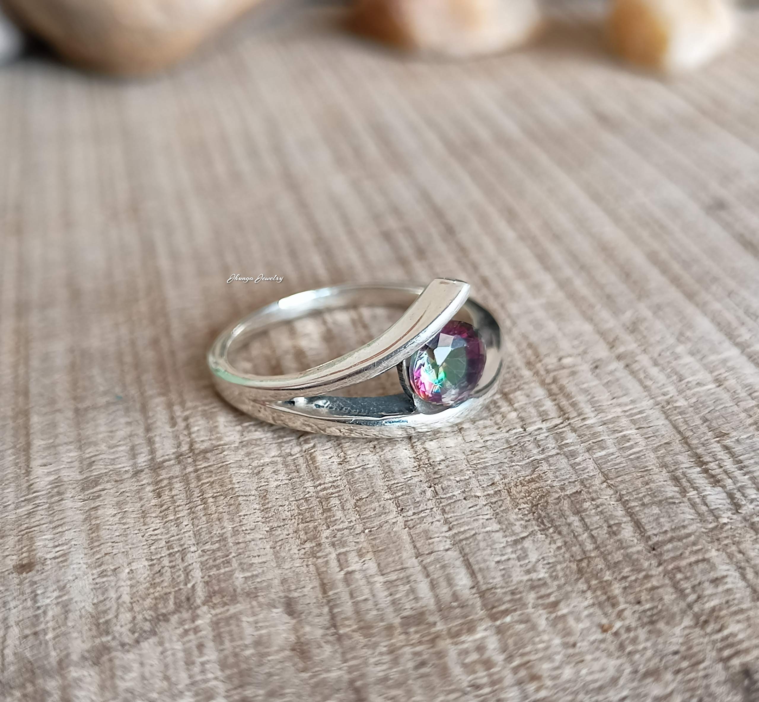 Genuine Rainbow Fire Mystic Topaz Ring - 925 Sterling Silver Vintage Engagement Ring - Handmade Fine Jewelry for Women - Perfect Bridesmaid Gift - Ideal for Weddings, Anniversaries & Special Occasions