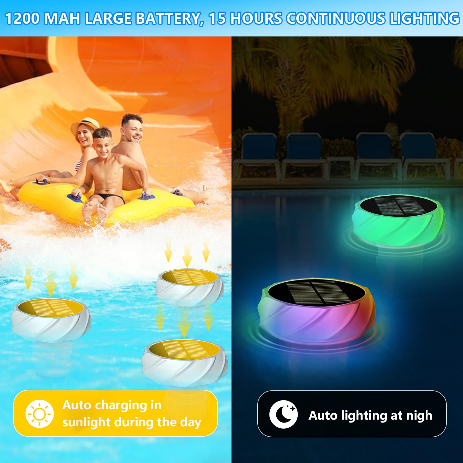 Solar-Powered Pool Chlorine Floater with Adjustable Vent - Floating Chlorine Dispenser for 3