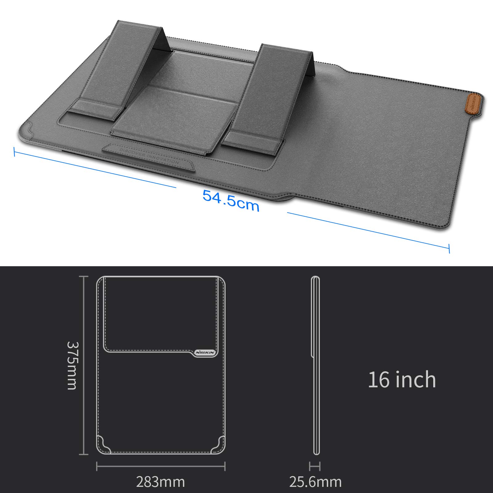 Nillkin 15.6 Inch Laptop Sleeve for MacBook Air M4/Pro 16, HP, Dell, Asus - Protective Case with Built-in Stand & Mouse Pad, 2 Adjustable Angles, Slim Design - Perfect for Work, Travel & School (Gray)