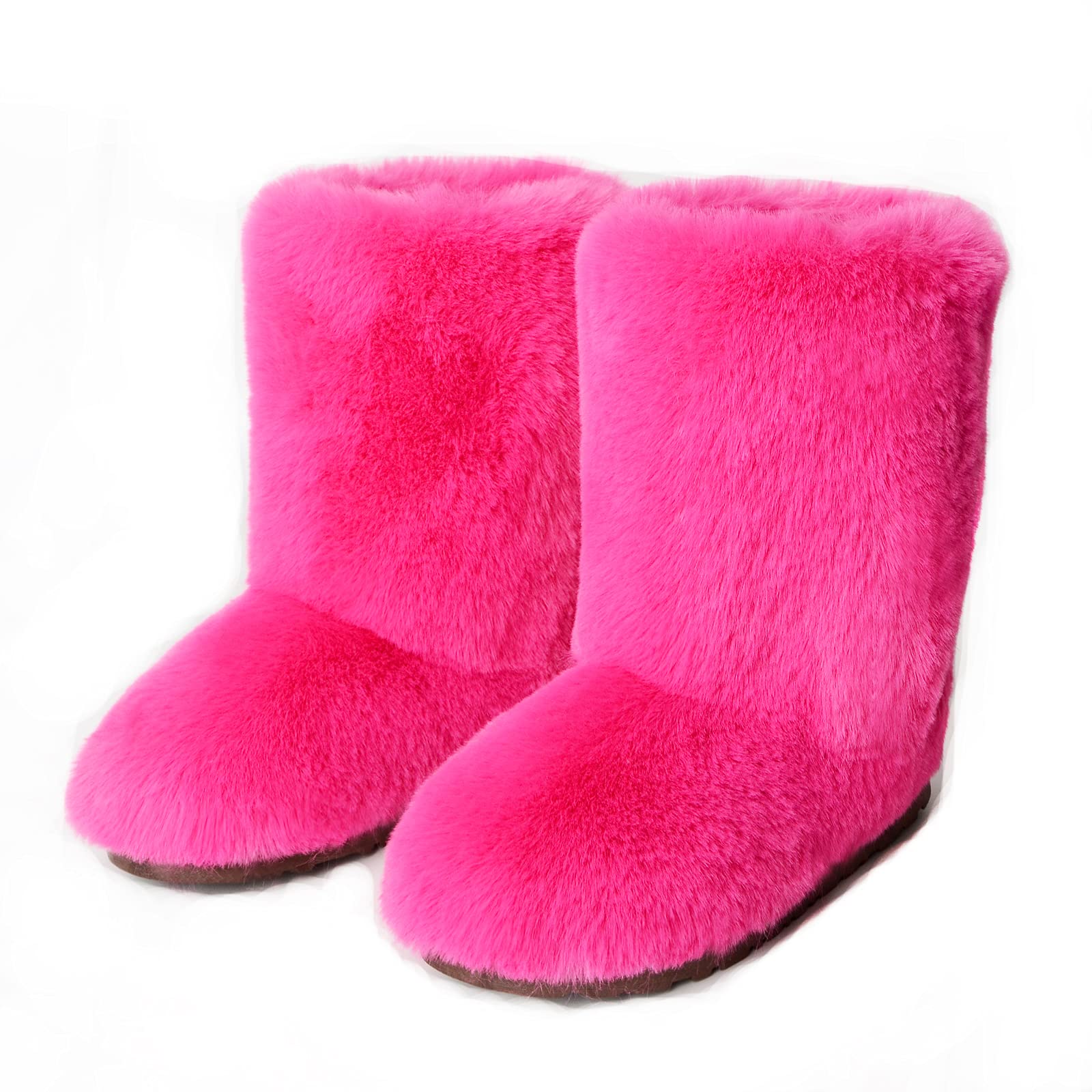 Popchrio Women's Faux Fur Winter Boots - Fluffy Mid-Calf Snow Boots with Warm Furry Lining for Cold Weather, Outdoor Walking & Casual Winter Fashion