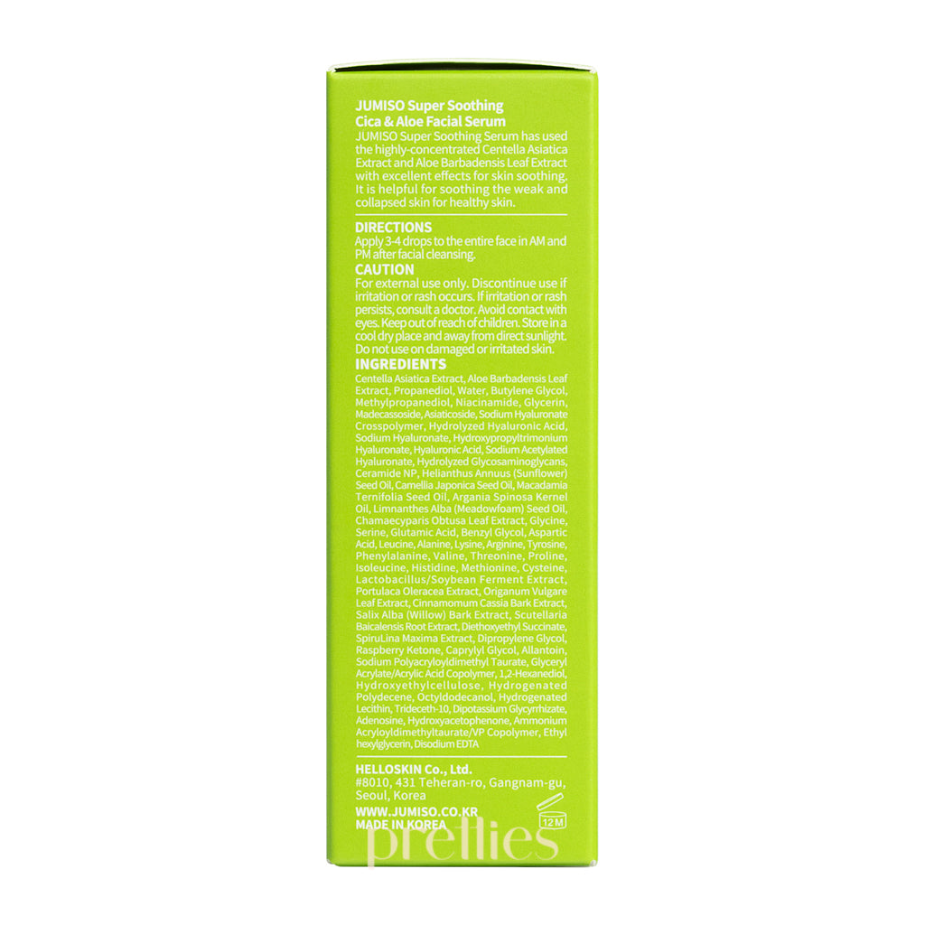 Jumiso Super Soothing Cica & Aloe Facial Serum 30ml - Hydrating Calming Skin Care for Sensitive Skin - Perfect for Daily Use & Post-Sun Care