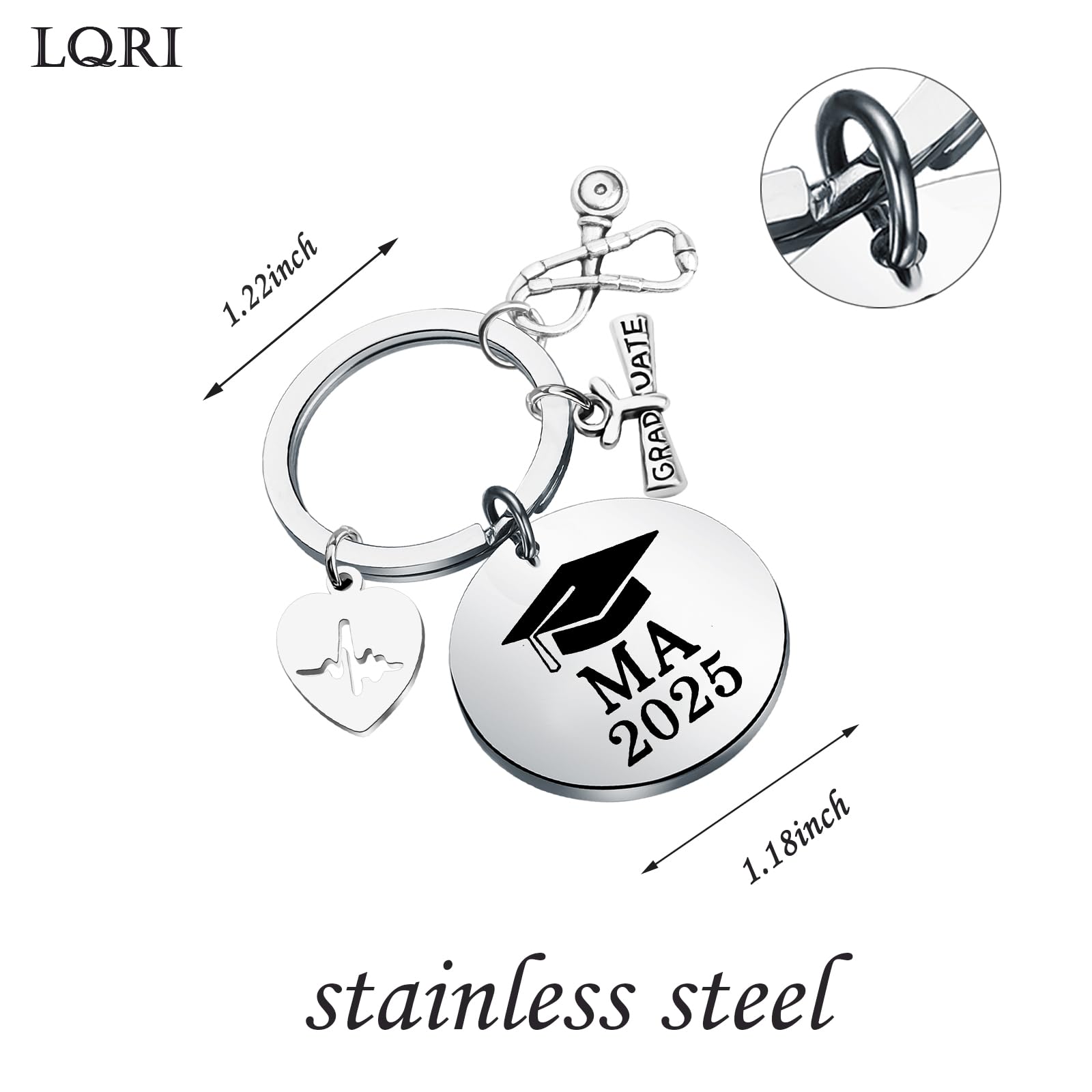 LQRI MA 2025 Keychain - Premium Medical Assistant Graduation Gift for Students & Nurses - Engraved MA Jewelry Keychain for Clinicals, White Coat Ceremony & Healthcare Professionals