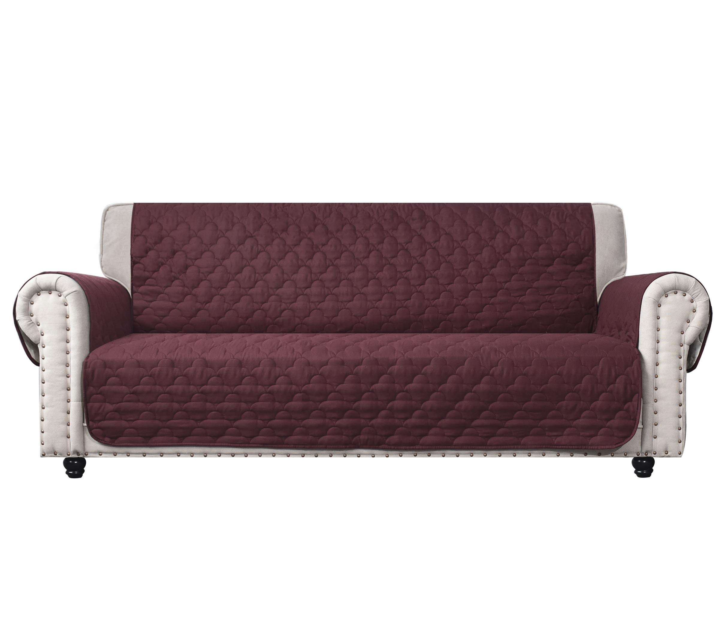 CHHKON Burgundy Waterproof Quilted Sofa Cover for Dogs - 100% Furniture Protector with Side Pockets - Fits 68'' Leather Couches - Perfect for Pet Owners & Home Decor (Burgundy) - Ideal for Living Room Protection, Pet-Friendly Homes & Sofa Styling