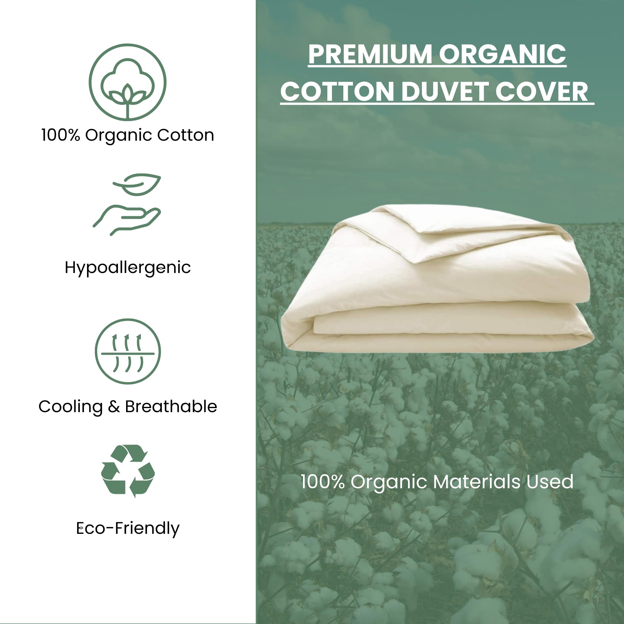 Organic Cotton Duvet Cover - Twin Size, Ivory - 350 Thread Count, GOTS Certified, Breathable & Luxuriously Soft - All Season Bedding for Bedroom, Guest Room & Dorm - Machine Washable & Hypoallergenic