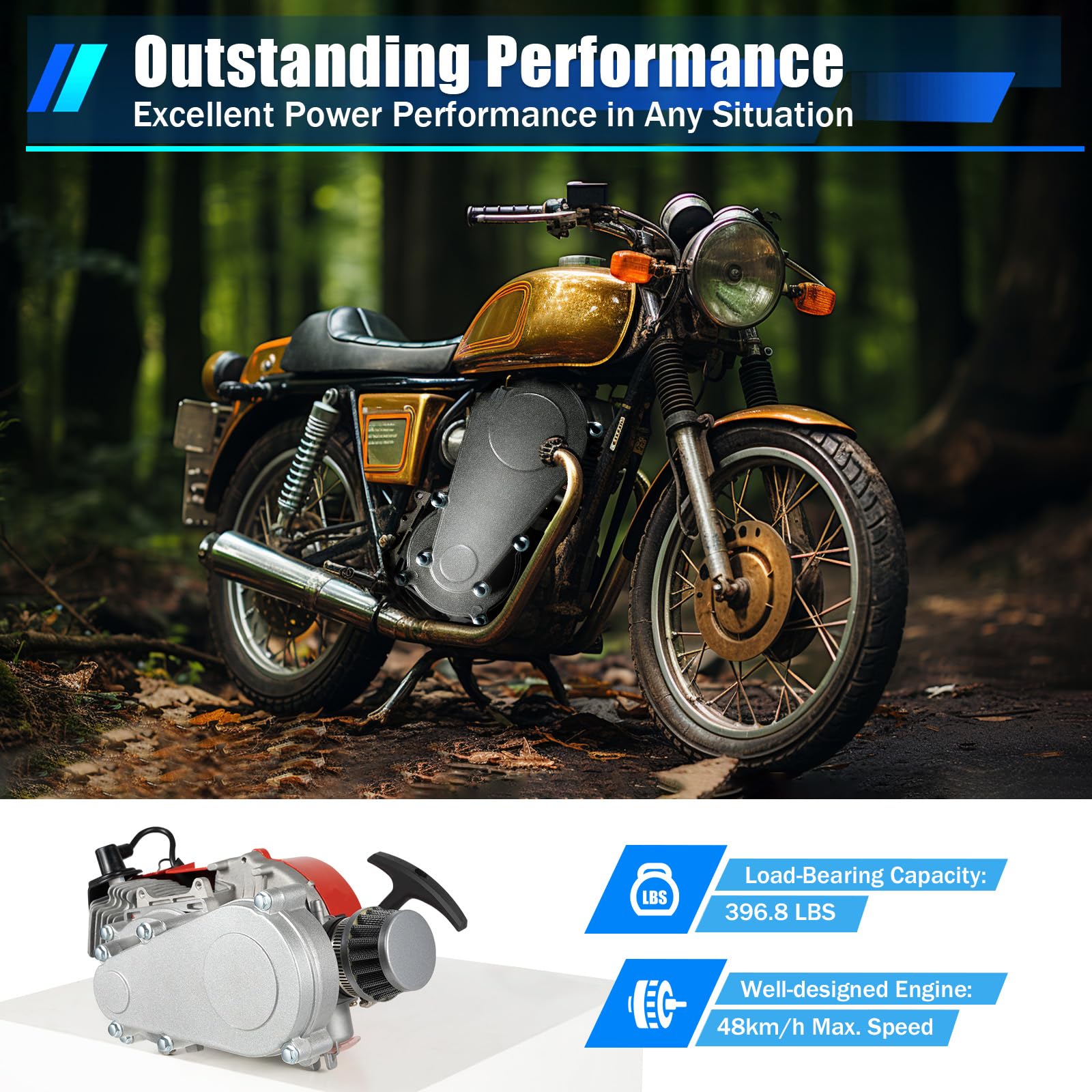 49CC 2 Stroke Racing Engine Motor - Single Cylinder Pull Start Gasoline Engine for Mini Dirt Bike, ATV & Pocket Bike | Air Cooled Big Bore Performance | Perfect for Engine Kits & Off-Road Racing Upgrades