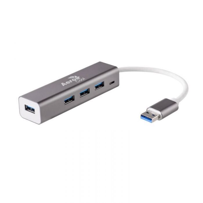 AeroCool 4-Port USB 3.0 Hub with Micro USB Input - High-Speed Data Transfer Hub for Laptop, PC, Mac - Perfect for Home Office, Gaming & Charging Multiple Devices