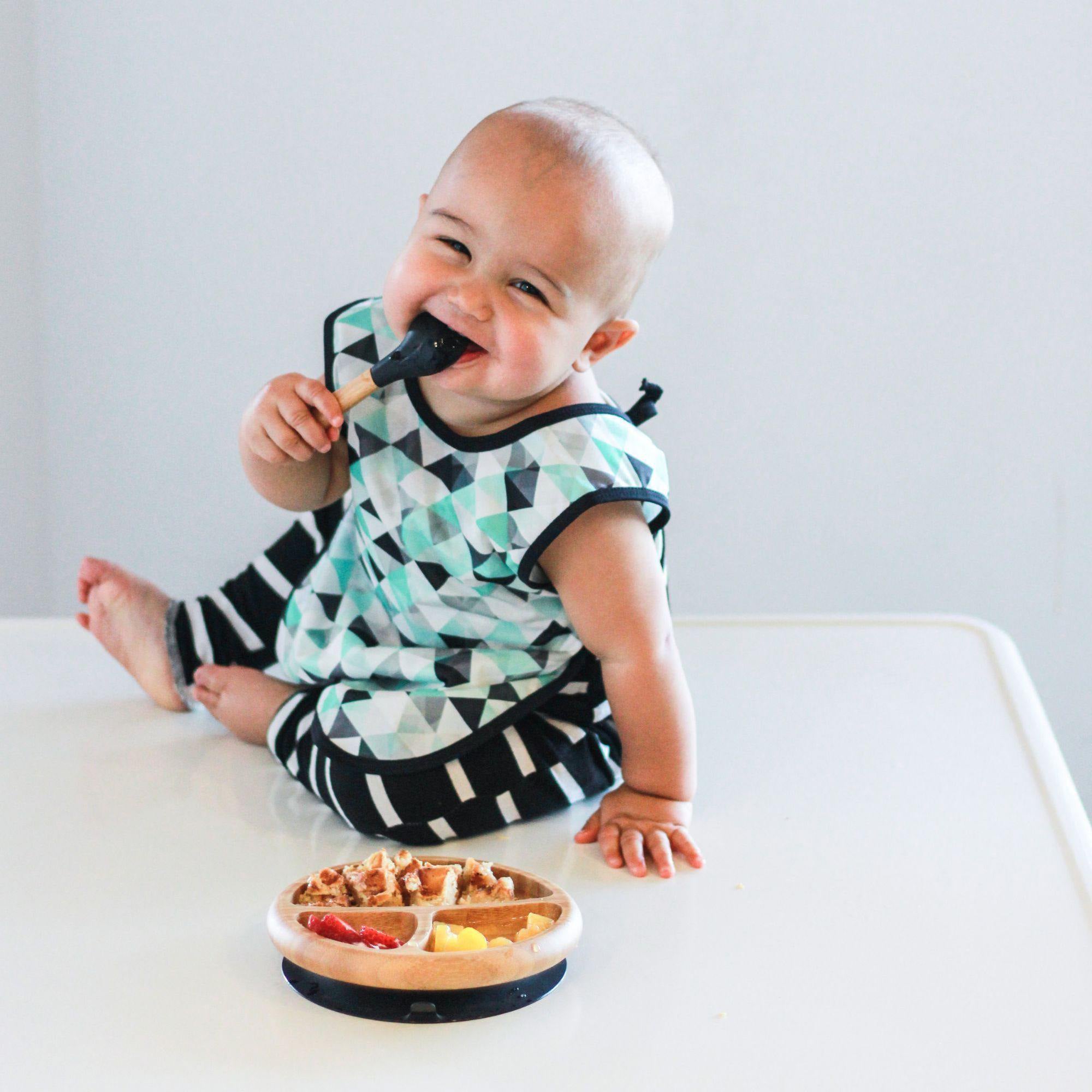 Avanchy 5-Pack Eco-Friendly Bamboo Baby Spoons for Infants 6+ Months - Safe, BPA-Free & Durable for Baby-Led Weaning, Purees & First Foods - Blue