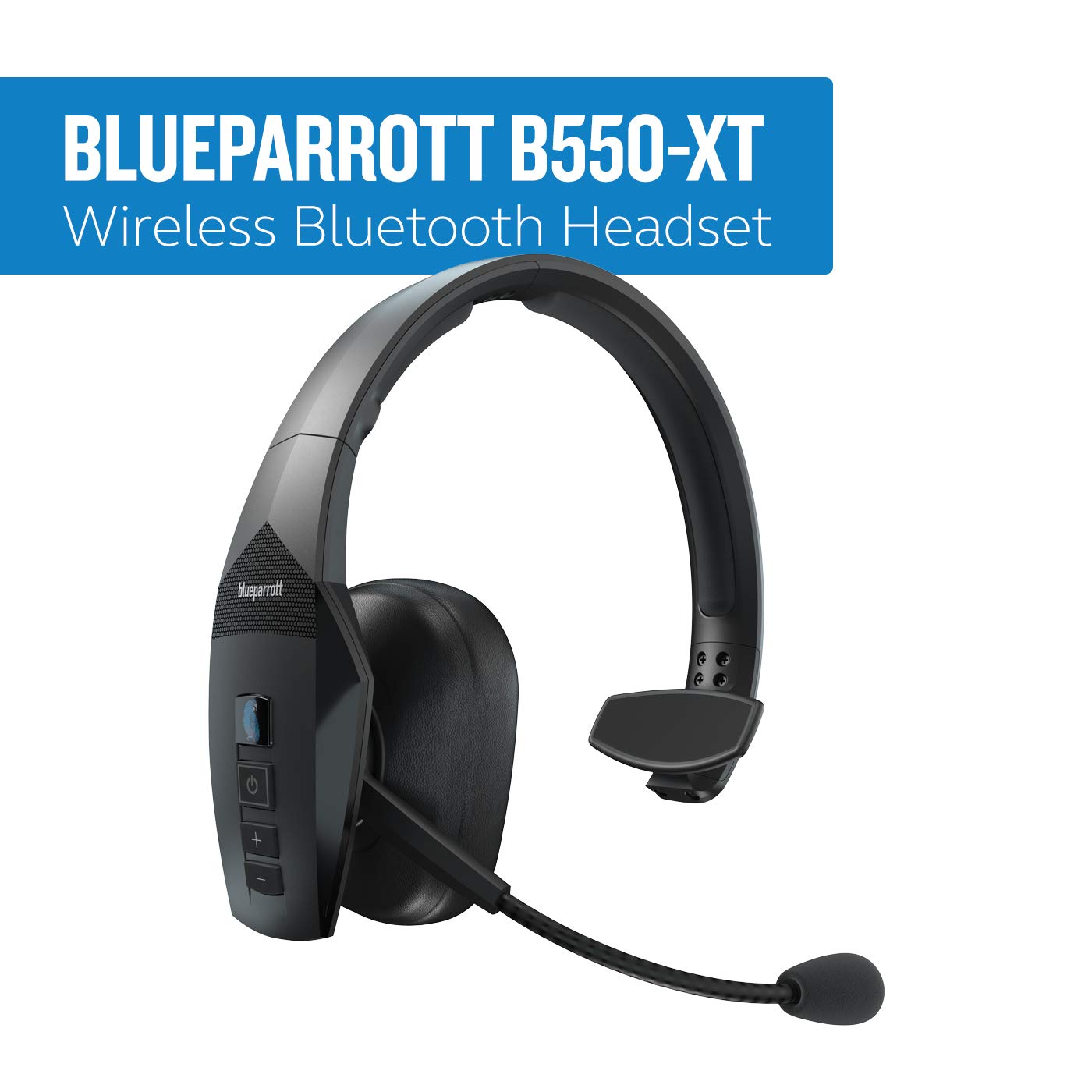 BlueParrott B550-XT Mono Bluetooth Wireless Headset with 96% Noise Cancellation - Over-Ear Trucker Headphones with Mic, 100% Voice Control, IP54 Waterproof Rating, 24-Hour Battery Life (Black) - Perfect for Truck Drivers, Call Centers & Noisy Work Environments