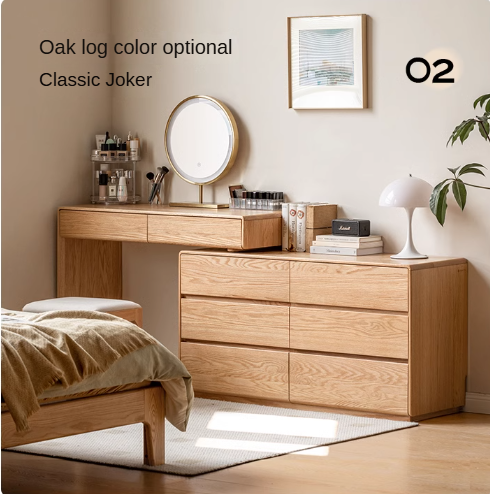 Vintage Oak Solid Wood Extendable Dressing Table - Elegant Vanity Desk with Mirror for Bedroom, Makeup & Beauty Organization