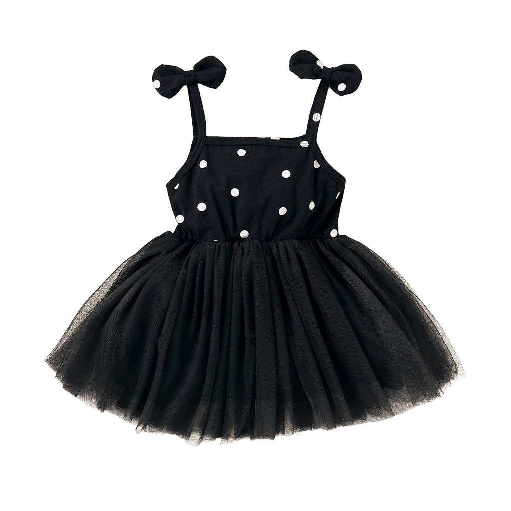 Summer Toddler Baby Girls Bowknot Dot Print Suspender Tulle Princess Dress - Casual Party Outfit for Birthday, Photo Shoot & Special Occasions