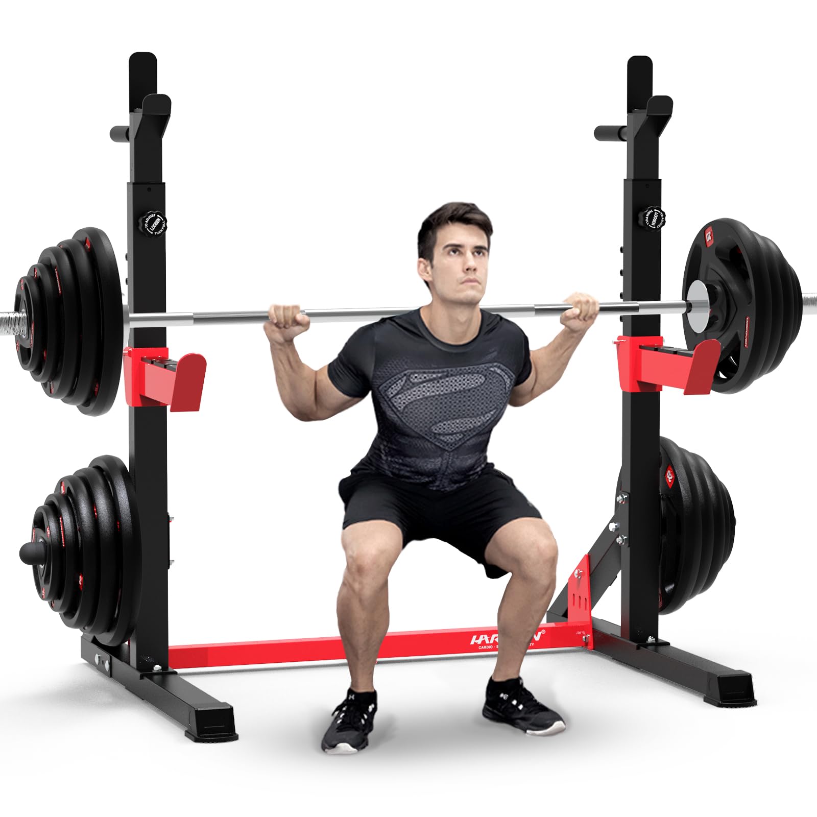 HARISON Heavy Duty Squat Rack & Power Cage - Adjustable Bench Press Rack for Home Gym, Multi-functional Weight Lifting Equipment with Barbell Storage | Perfect for Strength Training, CrossFit & Home Workouts