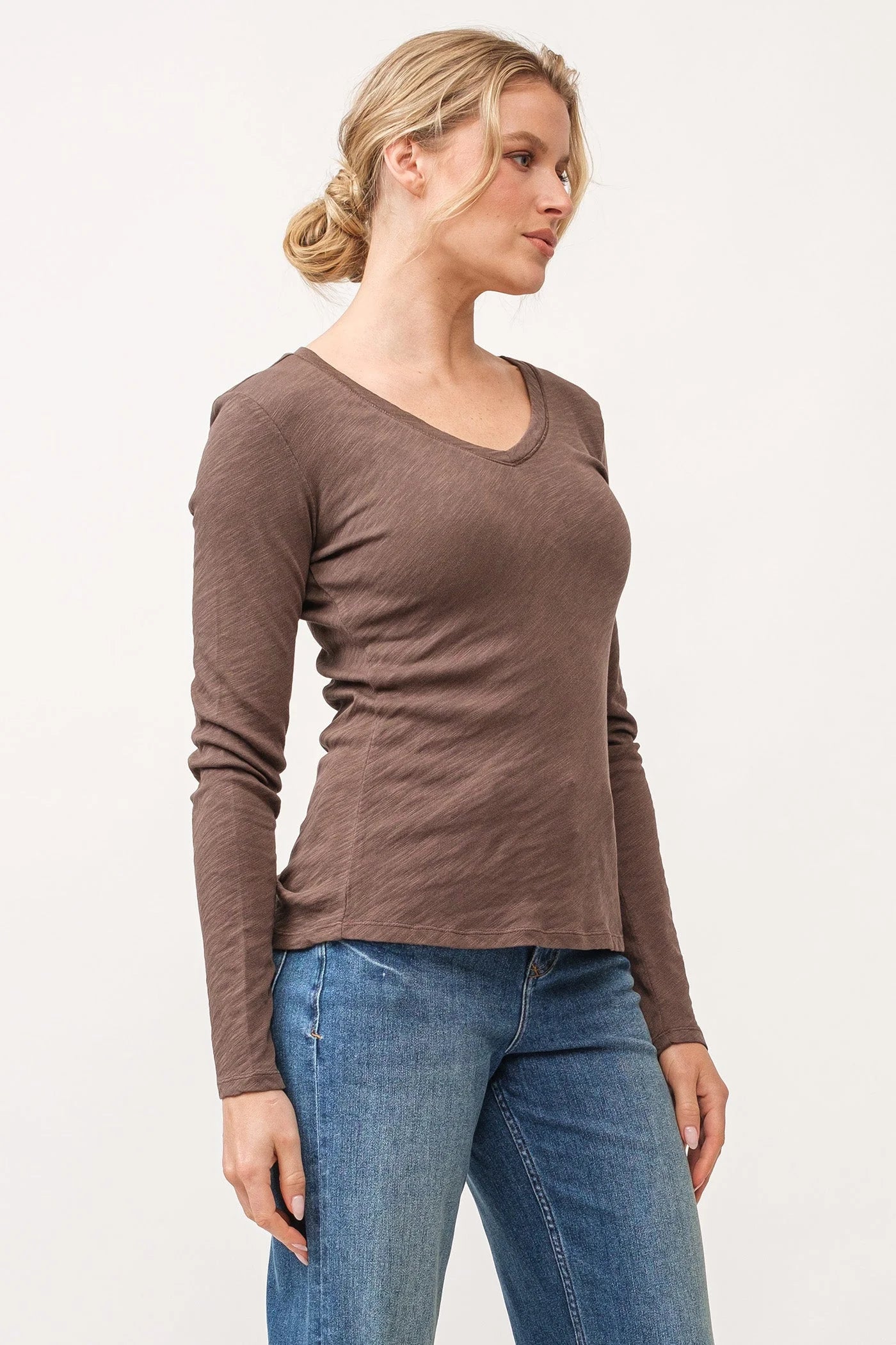 Alina Women's V Neck Long Sleeve T-Shirt - Soft Olive Green Casual Top for Everyday Wear | Perfect for Work, Date Night & Weekend Outfits
