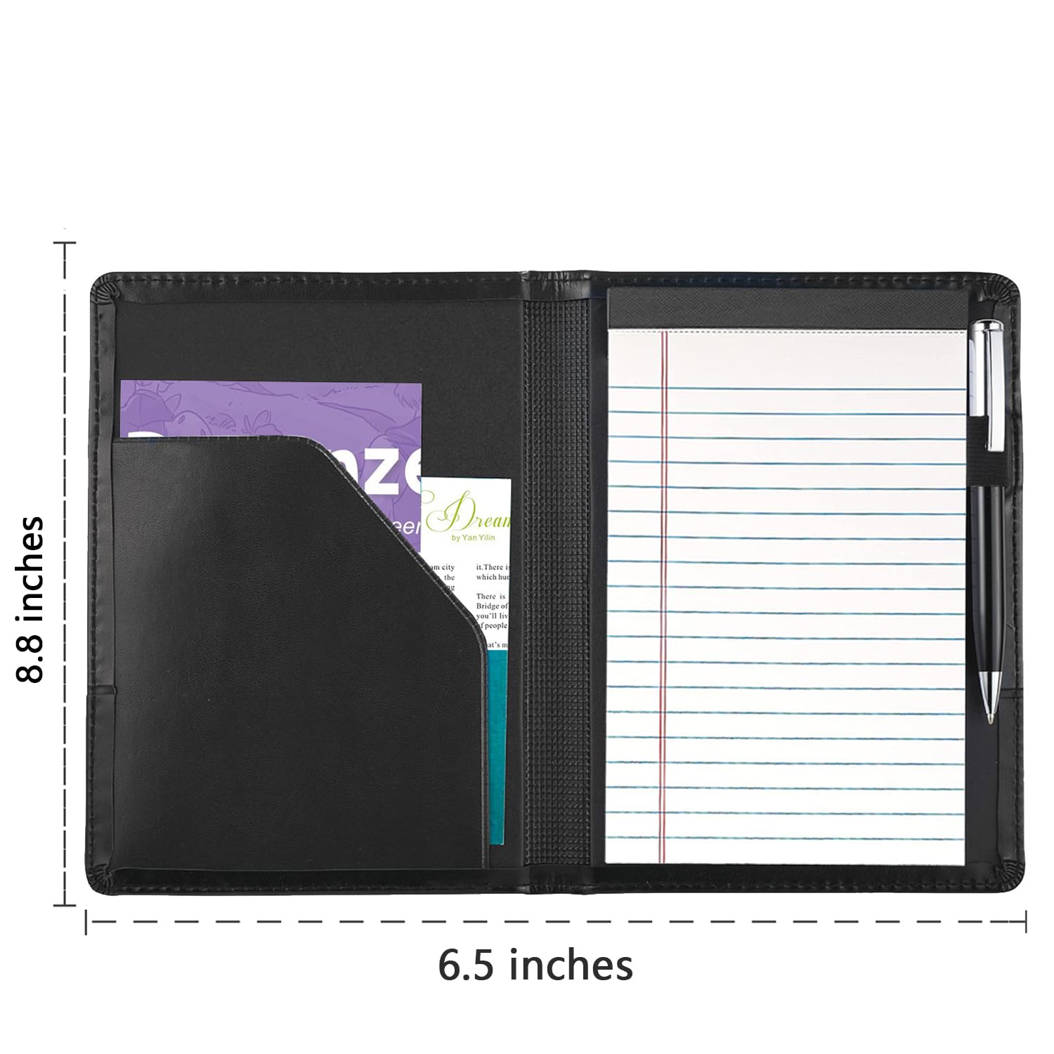 Professional A5 Leather Padfolio Portfolio Binder - 5 x 8 Legal Writing Pad & Document Organizer for Business, Office, Meetings - Perfect for Men & Women (Black) - Ideal for Corporate Gifts, Job Interviews & Executive Presentations