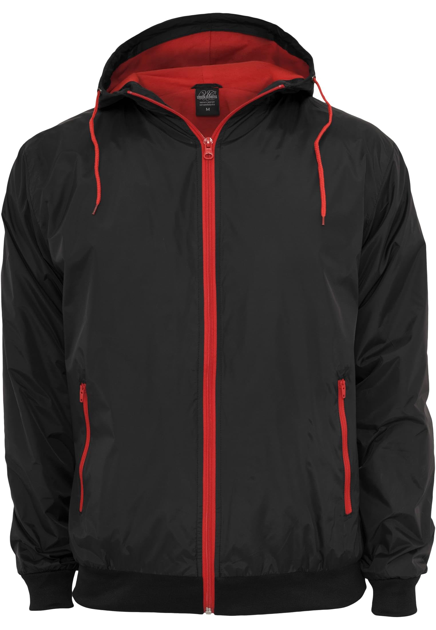 **Men's 3XL Black & Red Contrast Windrunner Jacket - Lightweight Water-Resistant Running Hoodie for Outdoor Sports & Casual Wear**