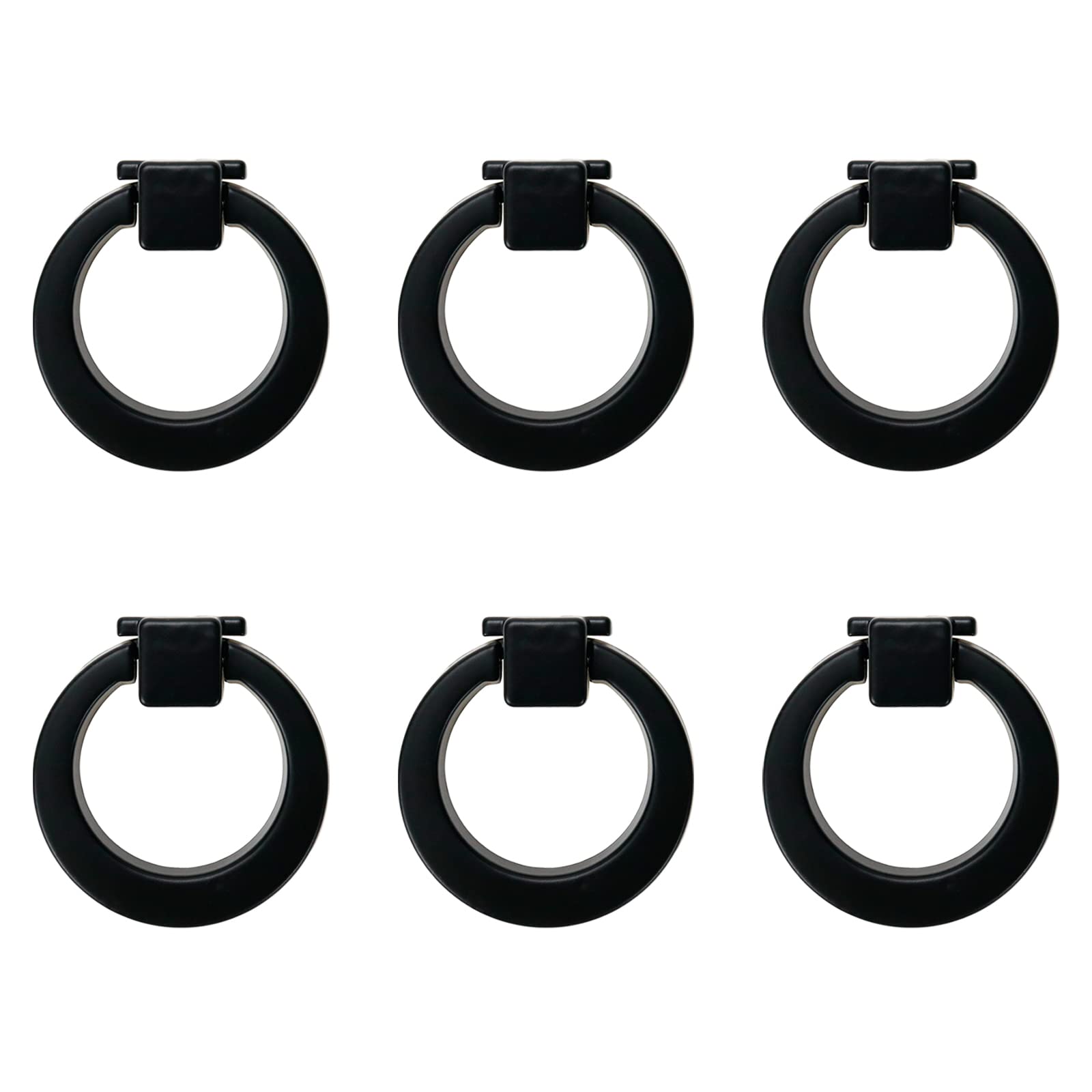 HEVSTIL 6 Pack Round Pull Ring Aluminum Alloy Drawer Handles - Matte Black Cabinet Hardware for Kitchen, Bathroom, Bedroom & Office Furniture - Perfect for Cabinets, Dressers, Cupboards & Storage Units
