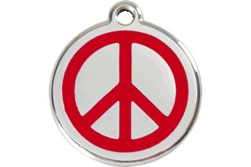 Custom Engraved Peace Sign Dog ID Tag - Personalized Pet Collar Tag for Dogs & Cats - Small Red Pet ID Tag for Safety & Identification - Perfect for Travel, Hiking & Outdoor Adventures