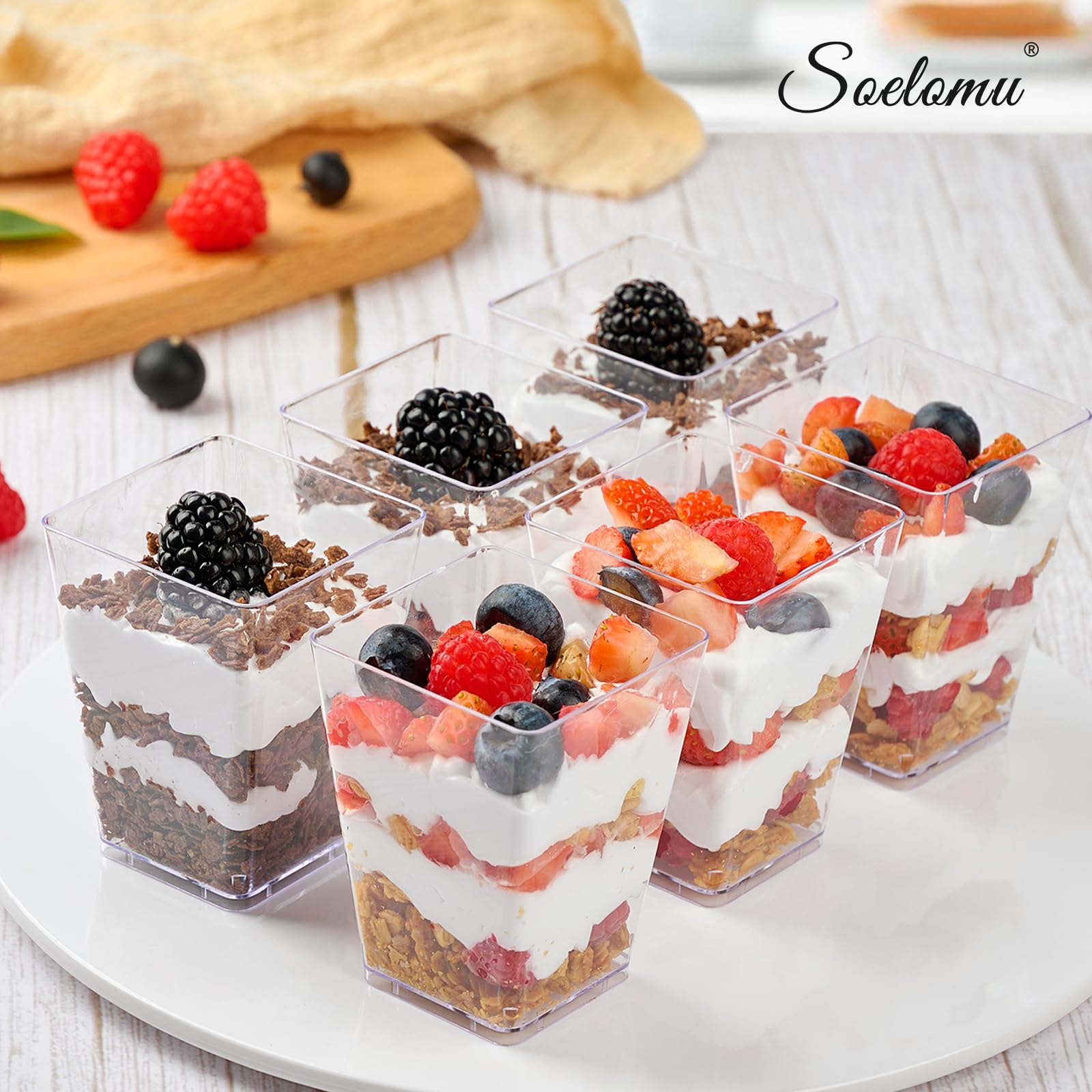 100-Pack Square & Slanted Plastic Dessert Cups with Spoons - 2.2oz & 5oz Mini Party Shooters for Banana Pudding, Yogurt, Jello, Fruit, Appetizers - Perfect for Weddings, Baby Showers & Catering Events