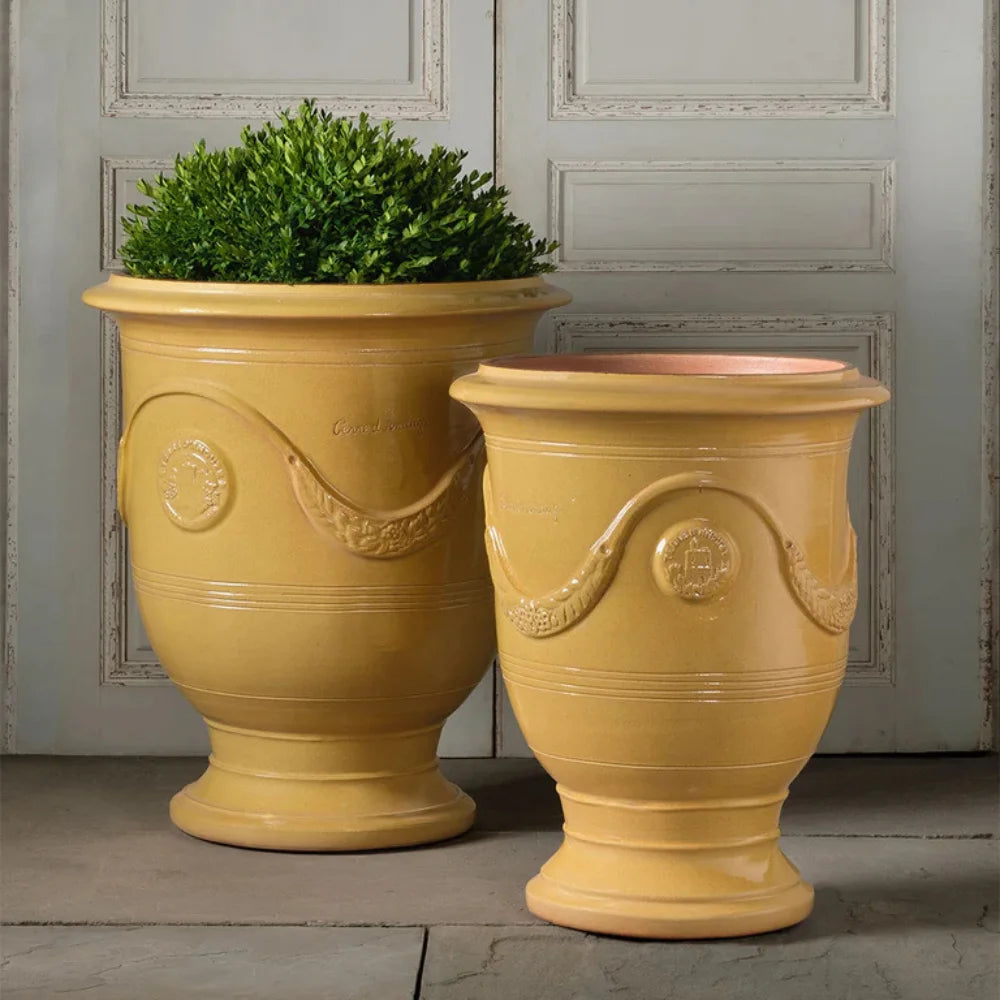 Yellow Anduze Outdoor Planter - Large French Garden Flower Pot for Patio, Balcony & Backyard Decor - Weather-Resistant Planter for Plants, Herbs & Succulents