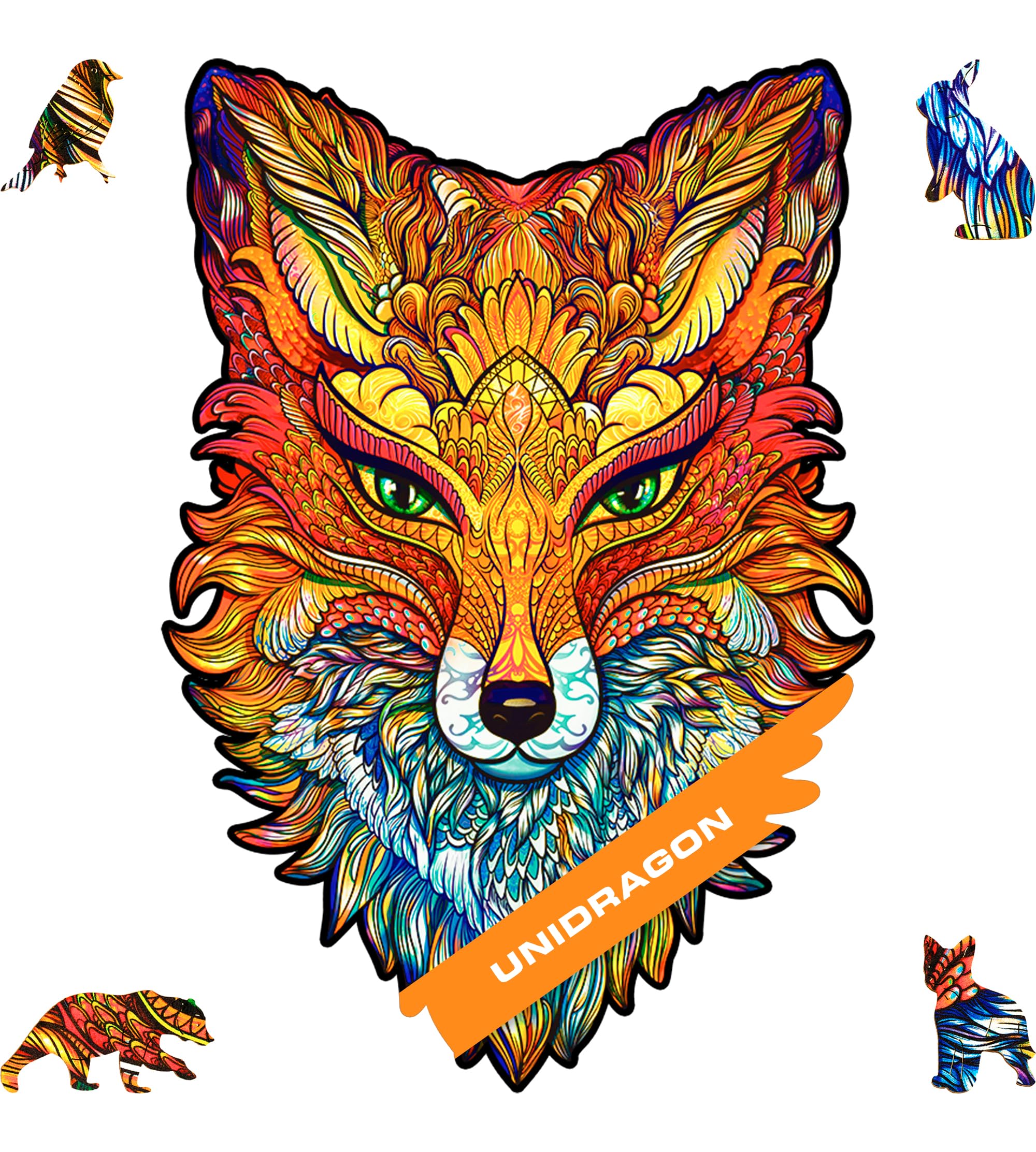 UNIDRAGON Original 700-Piece Wooden Jigsaw Puzzle - Fiery Fox Art, Royal Size 16.1