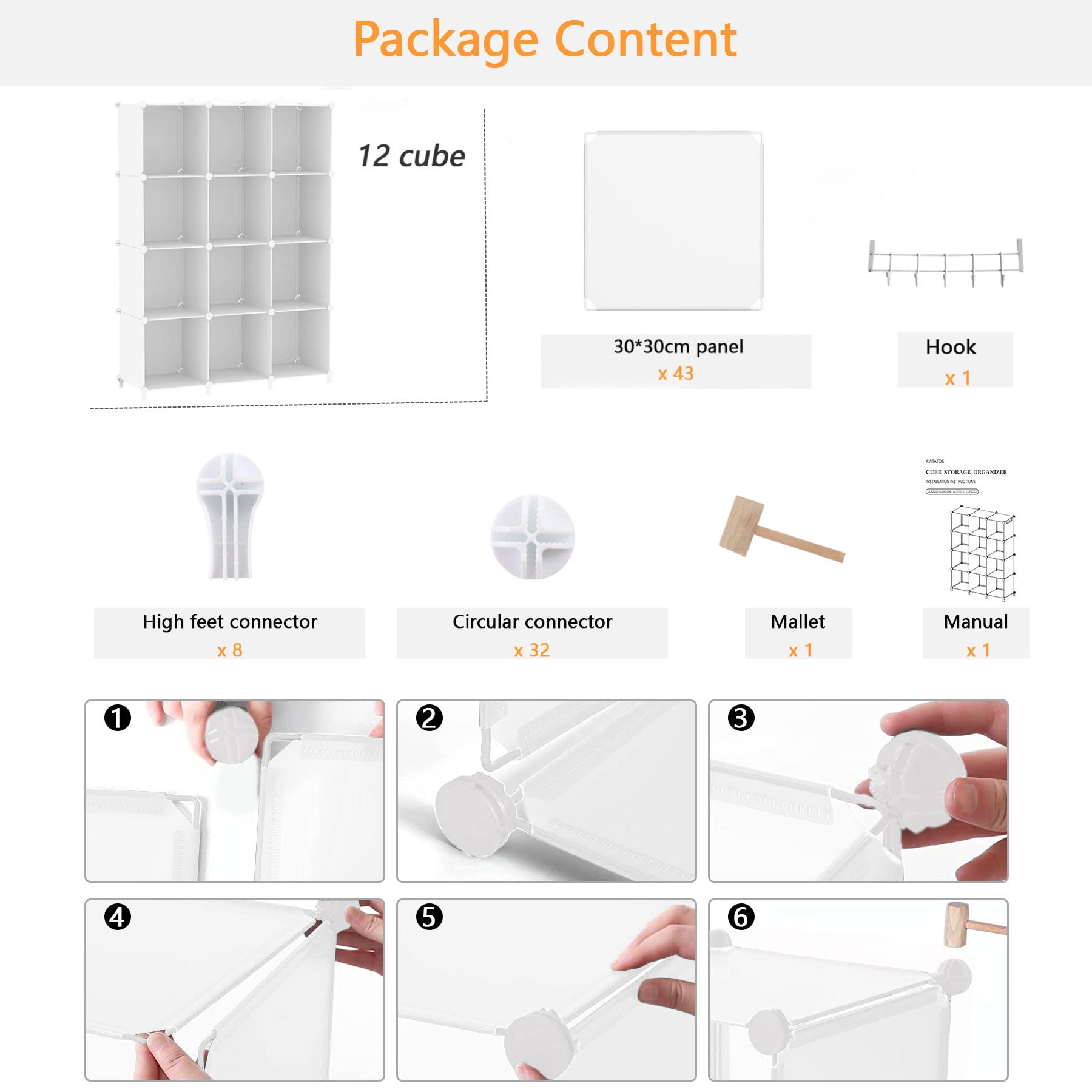 12-Cube Storage Organizer - Stackable DIY Closet Shelves for Home & Bedroom Organization - White