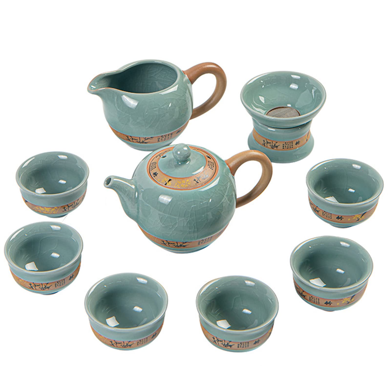 Premium ORHA 9-Piece Chinese Ceramic Tea Set - Kung Fu Teapot, Gongdao Cup, Tea Infuser & 6 Tea Cups - Elegant Gift for Clients, Home, Restaurant or Tea House - Perfect for Traditional Tea Ceremonies & Relaxing Afternoon Tea Time