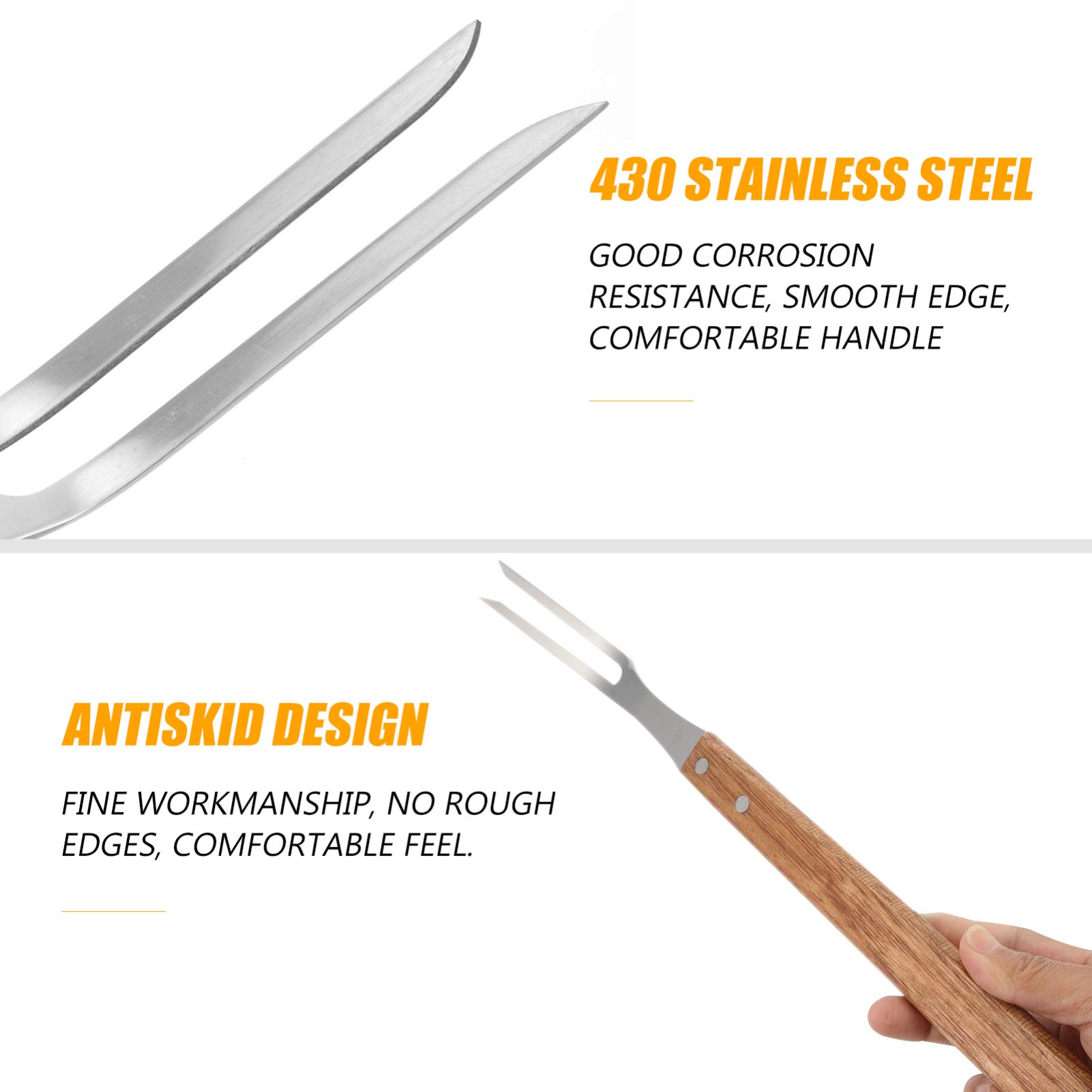 Premium Stainless Steel BBQ Forks & Skewers Set - 2-Piece Grilling Tools with Wooden Handle for Outdoor Cooking, Camping, and Backyard Barbecues | Durable Metal Skewers for Meat, Vegetables, and Kebabs
