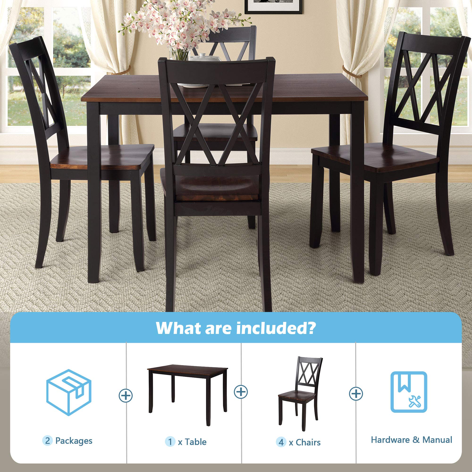 Harper & Bright Designs 4-Piece Wood Dining Table Set - Black & Cherry Kitchen Table with Chairs for Small Spaces, Breakfast Nooks, and Cozy Dining Rooms