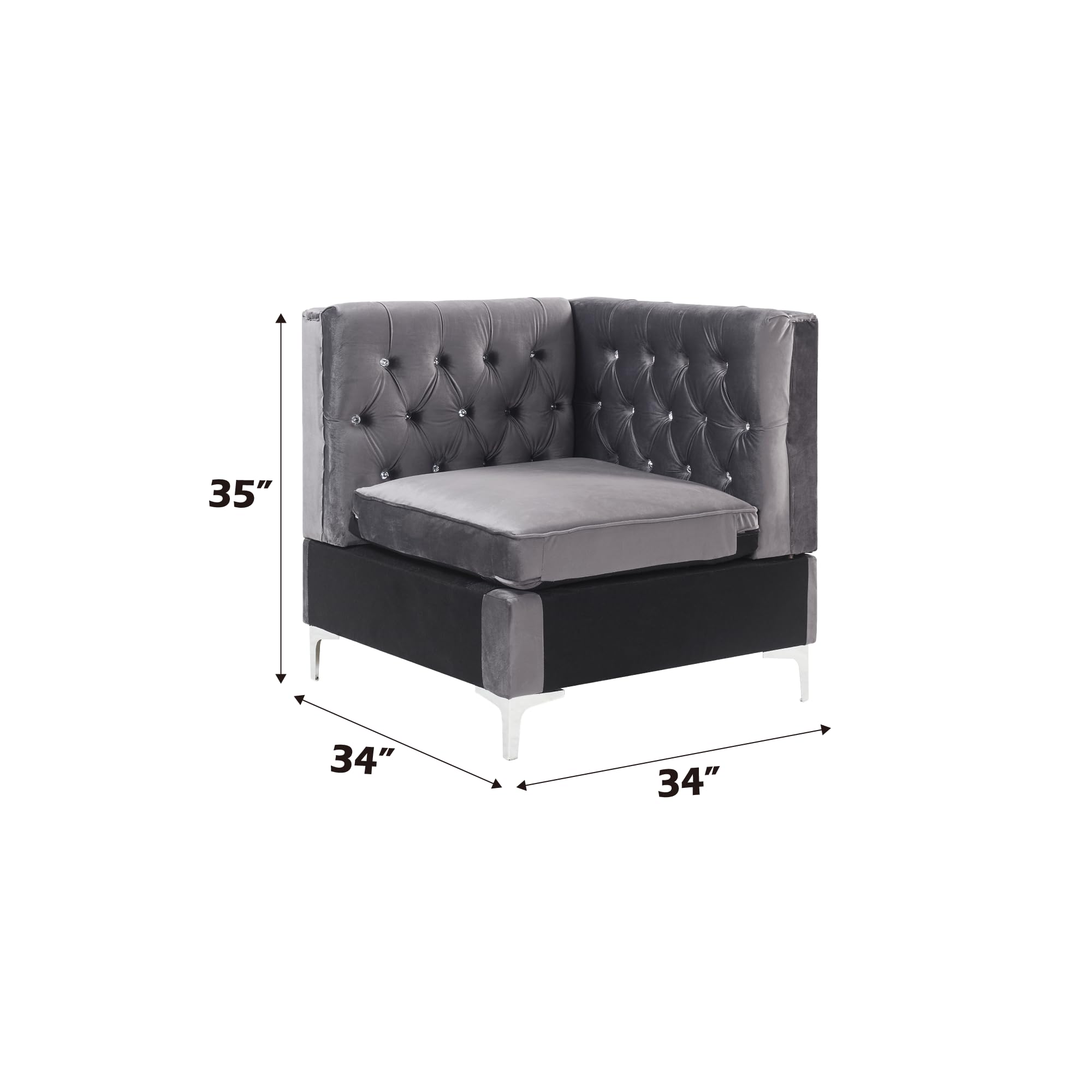 Acme Furniture Jaszira Modular Sectional Sofa Wedge in Gray Velvet - Modern Living Room Seating for Small Spaces & Apartments